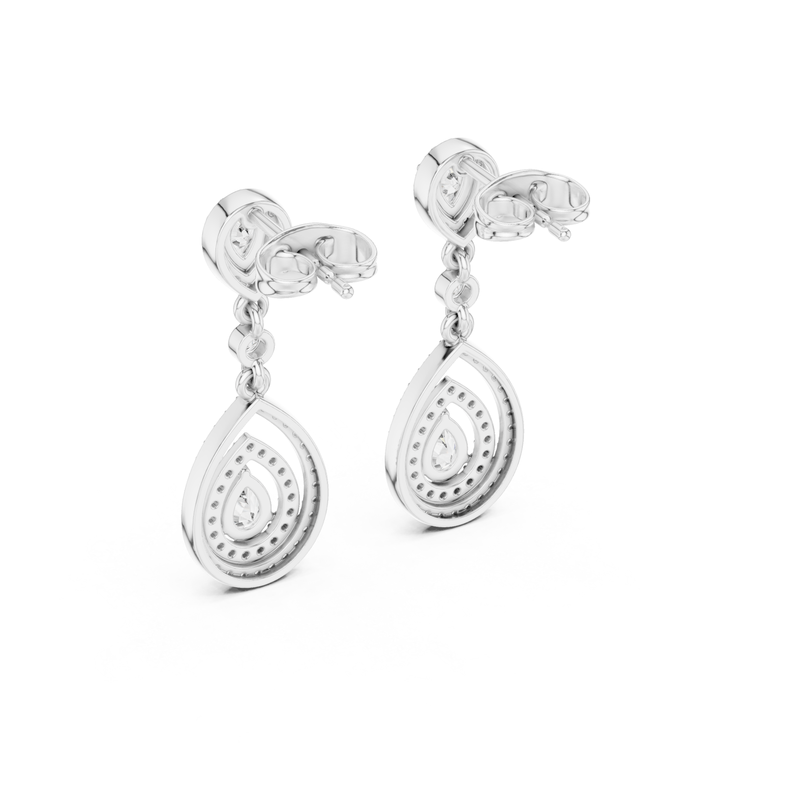  White Gold Elegant Radiance Pavé Drop Stud Earrings Side View