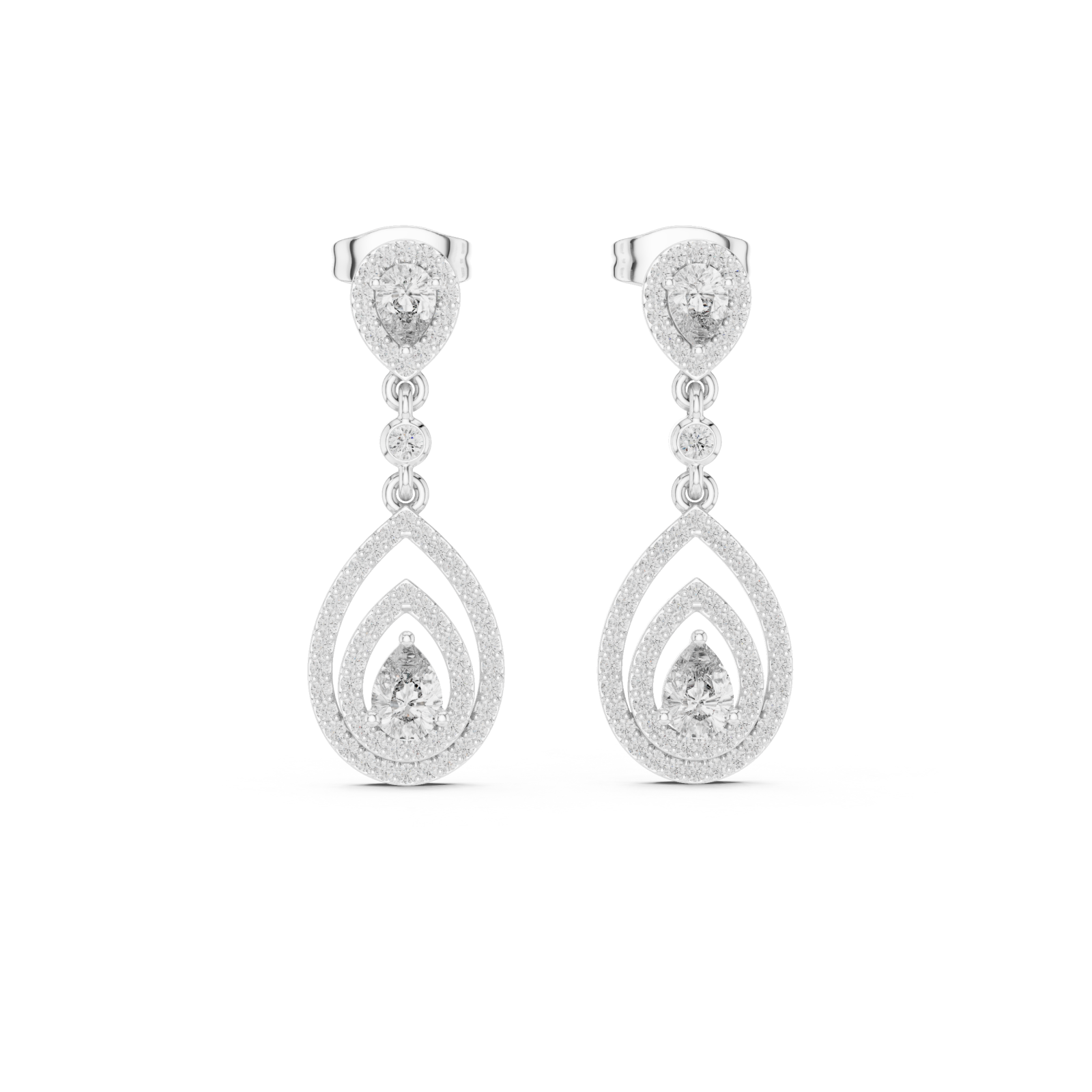  White Gold Elegant Radiance Pavé Drop Stud Earrings Front View