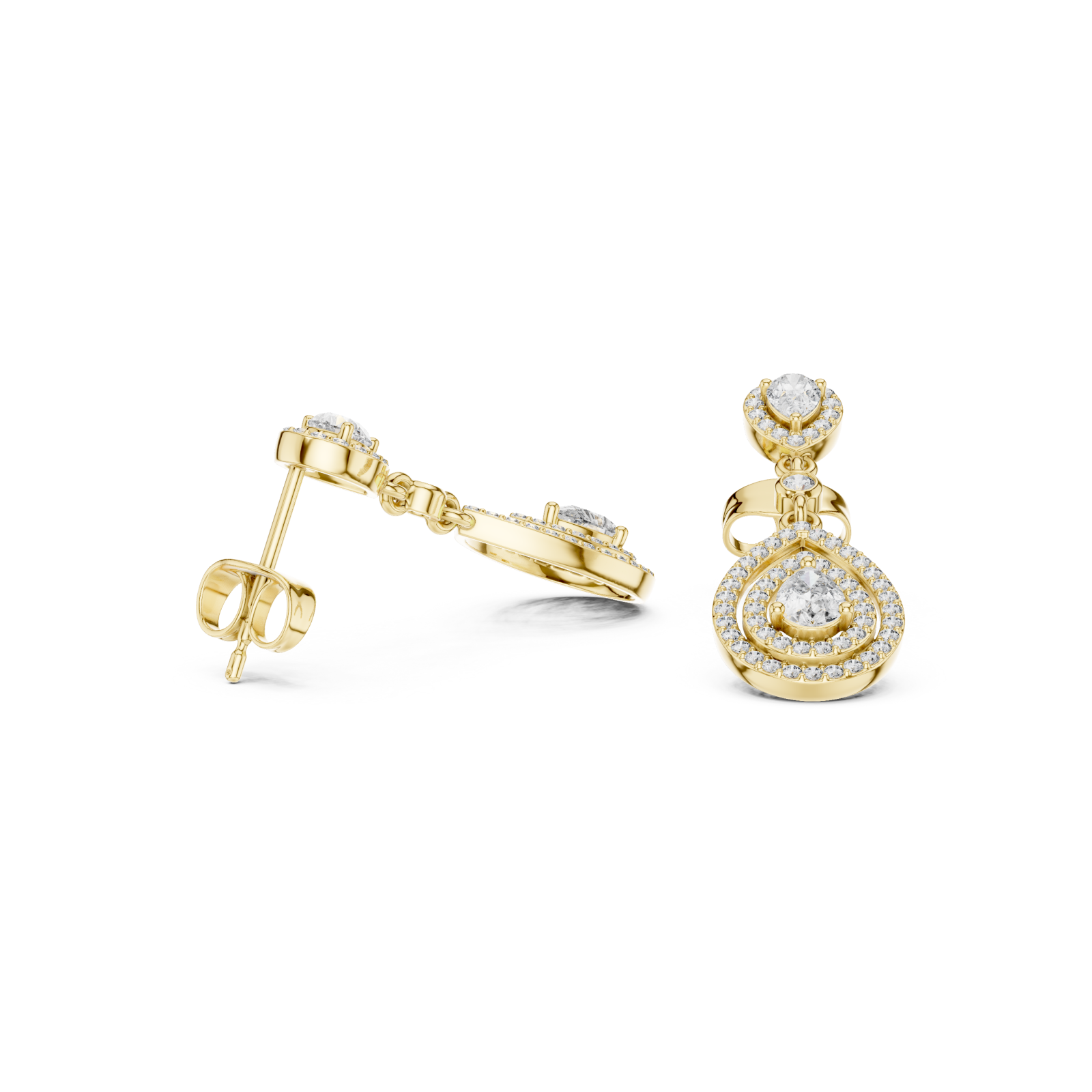  Gold Elegant Radiance Pavé Drop Stud Earrings Left View