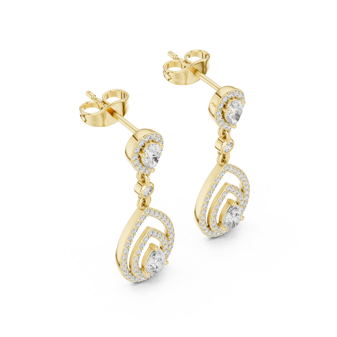 Gold Elegant Radiance Pavé Drop Stud Earrings Right View