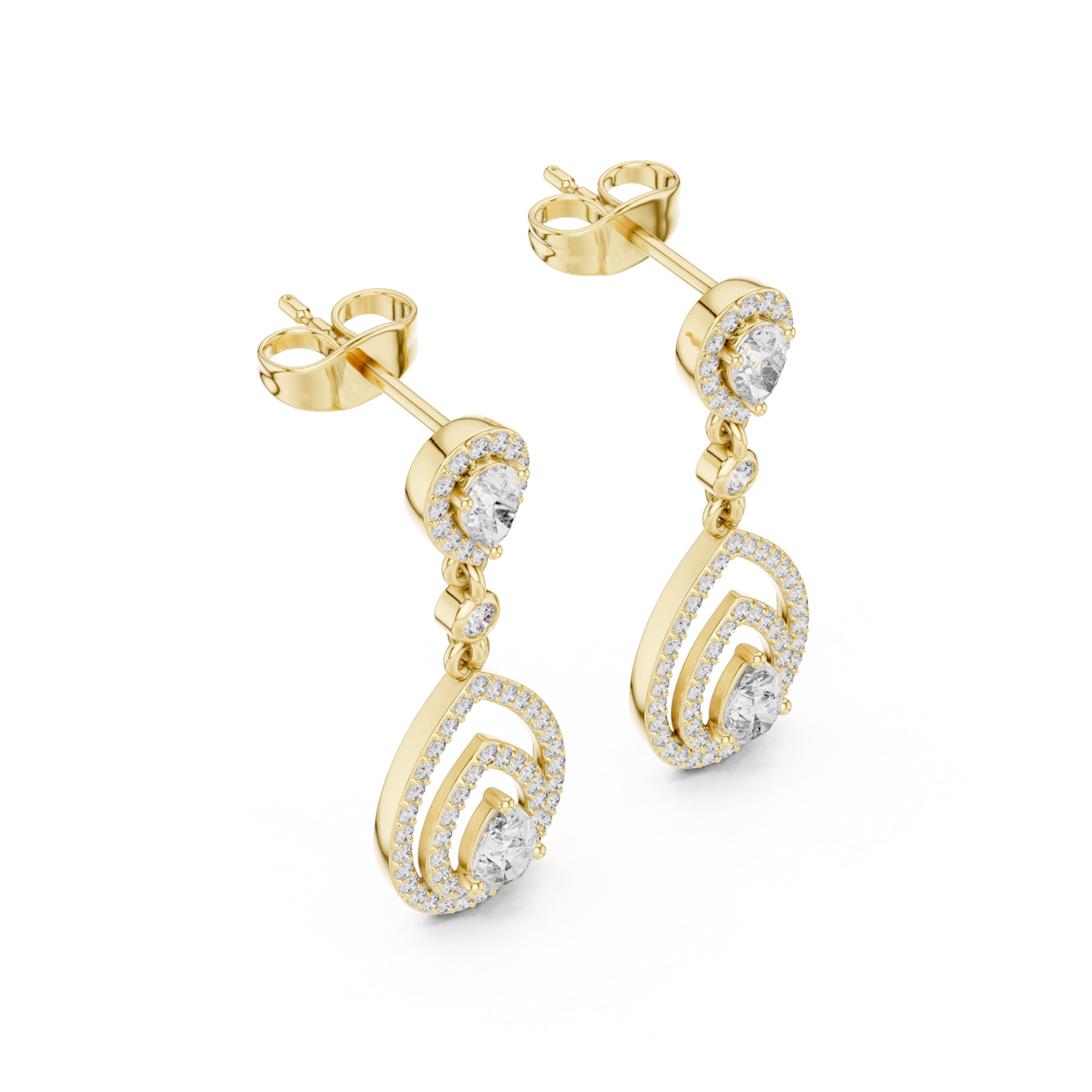 Gold Elegant Radiance Pavé Drop Stud Earrings Right View