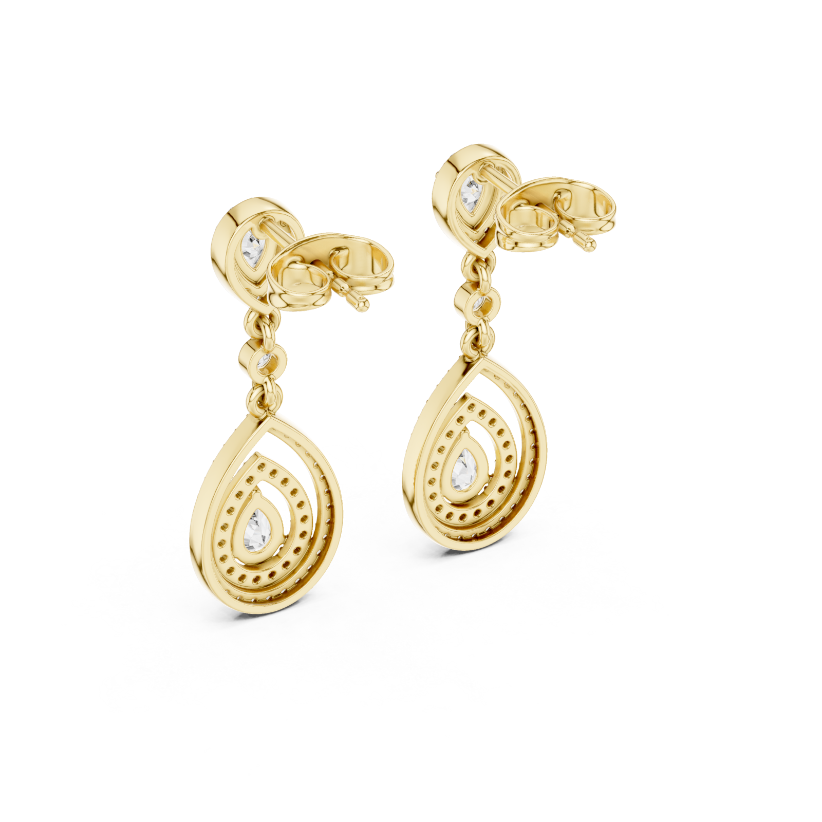  Gold Elegant Radiance Pavé Drop Stud Earrings Side View