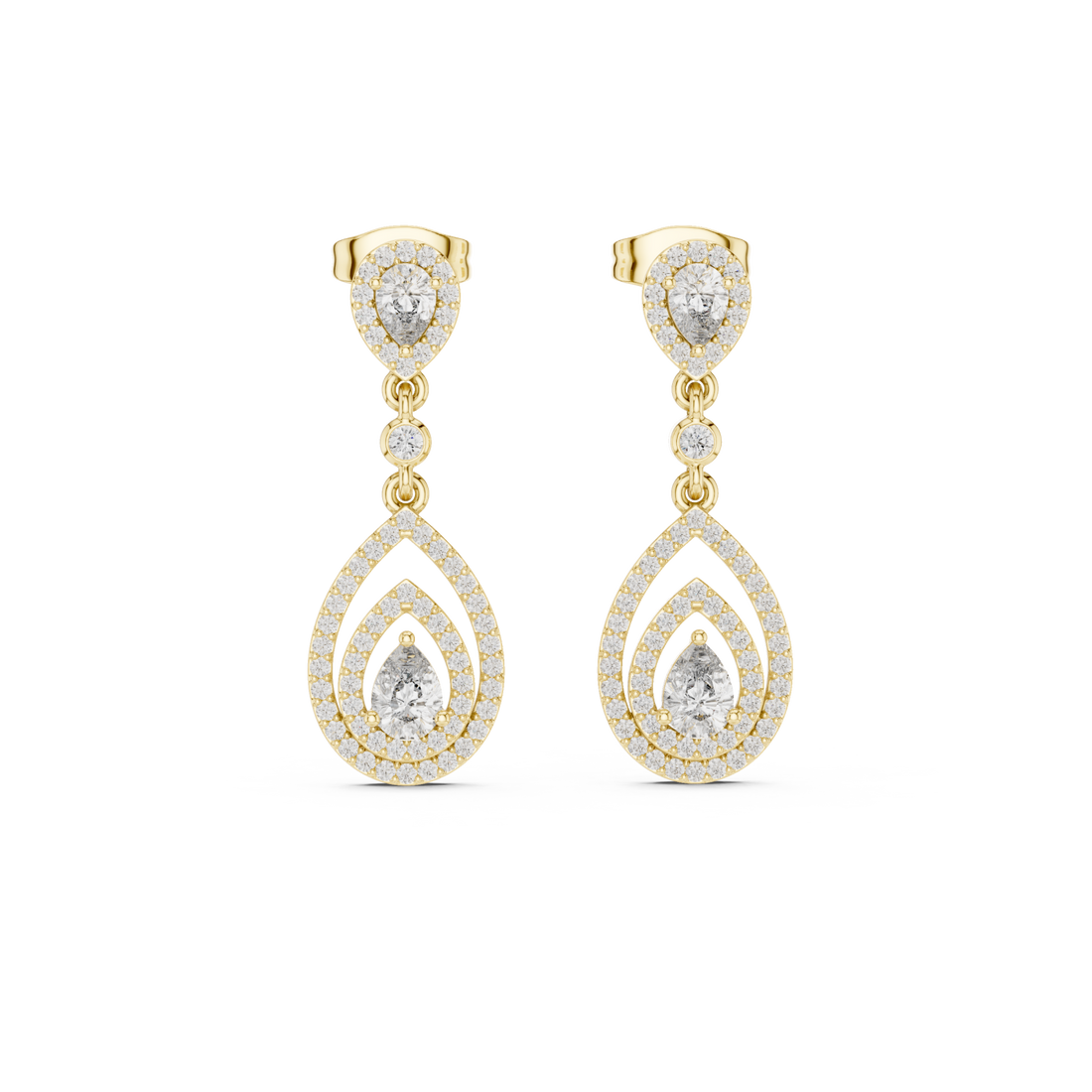 Gold Elegant Radiance Pavé Drop Stud Earrings Right View