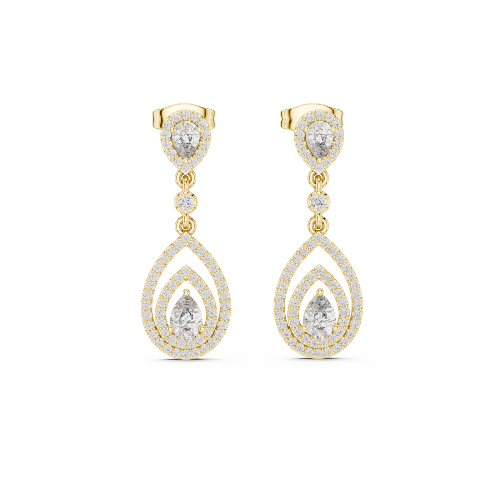  Gold Elegant Radiance Pavé Drop Stud Earrings Front View