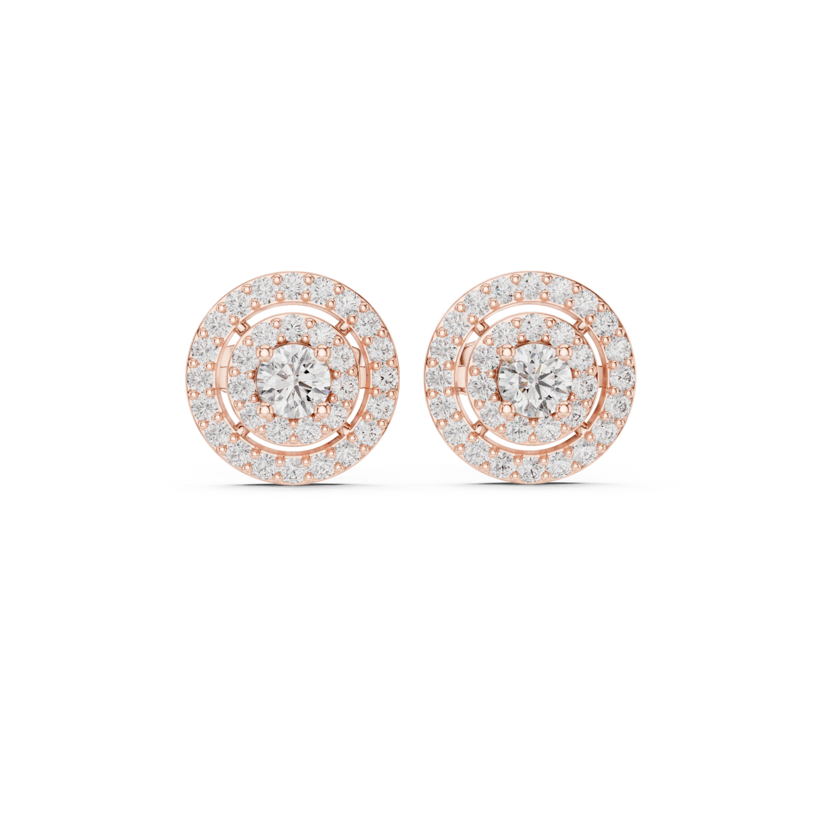  Rose Gold Luminous Harmony Circle Double Halo Studs Front View