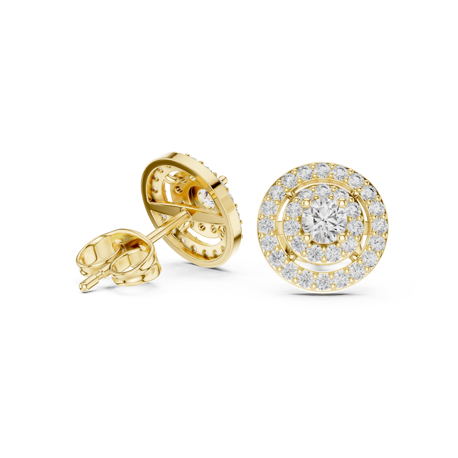  Gold Luminous Harmony Circle Double Halo Studs Left View