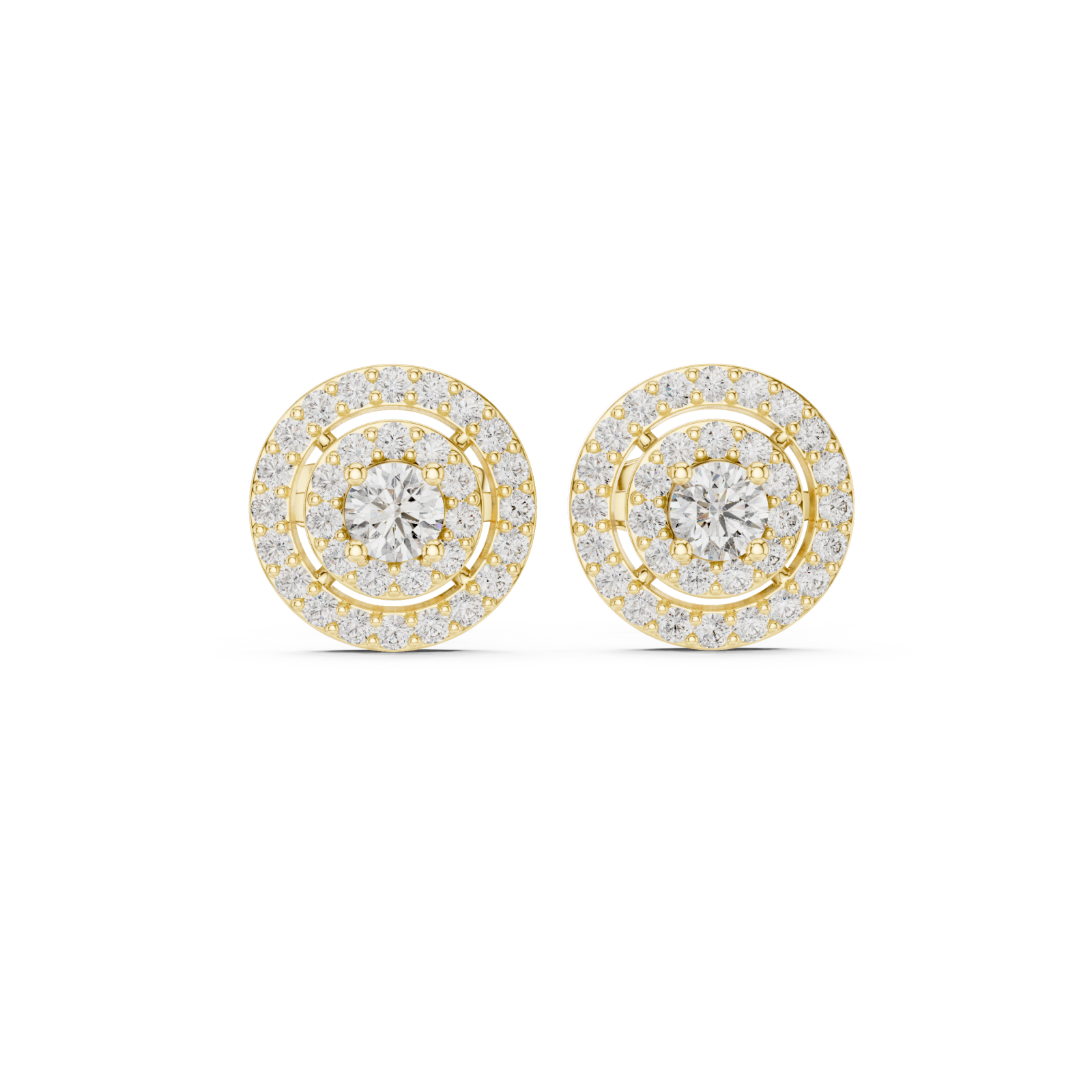  Gold Luminous Harmony Circle Double Halo Studs Front View