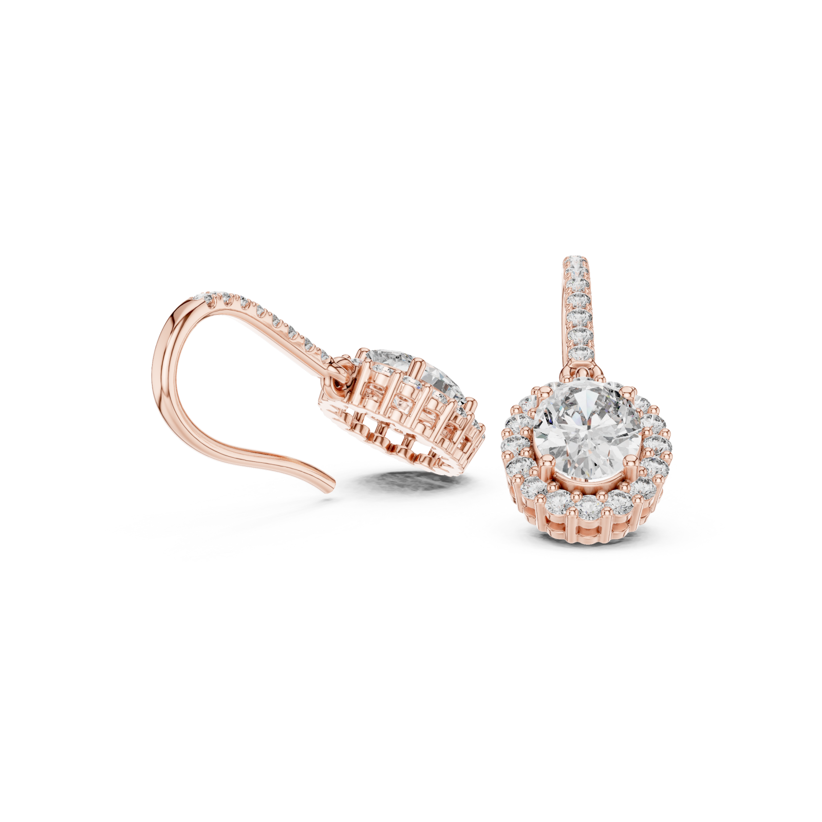  Rose Gold Radiant Halo Drop Earrings Left View
