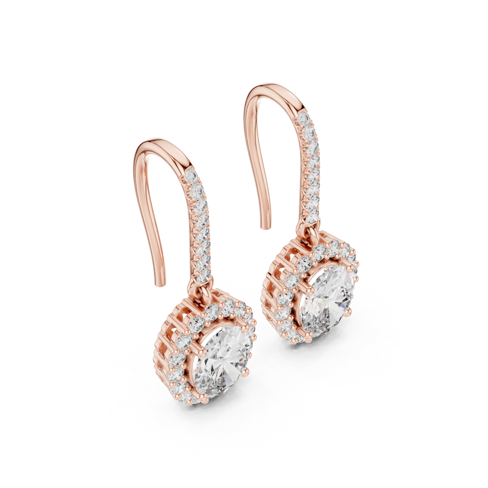  Rose Gold Radiant Halo Drop Earrings Right View