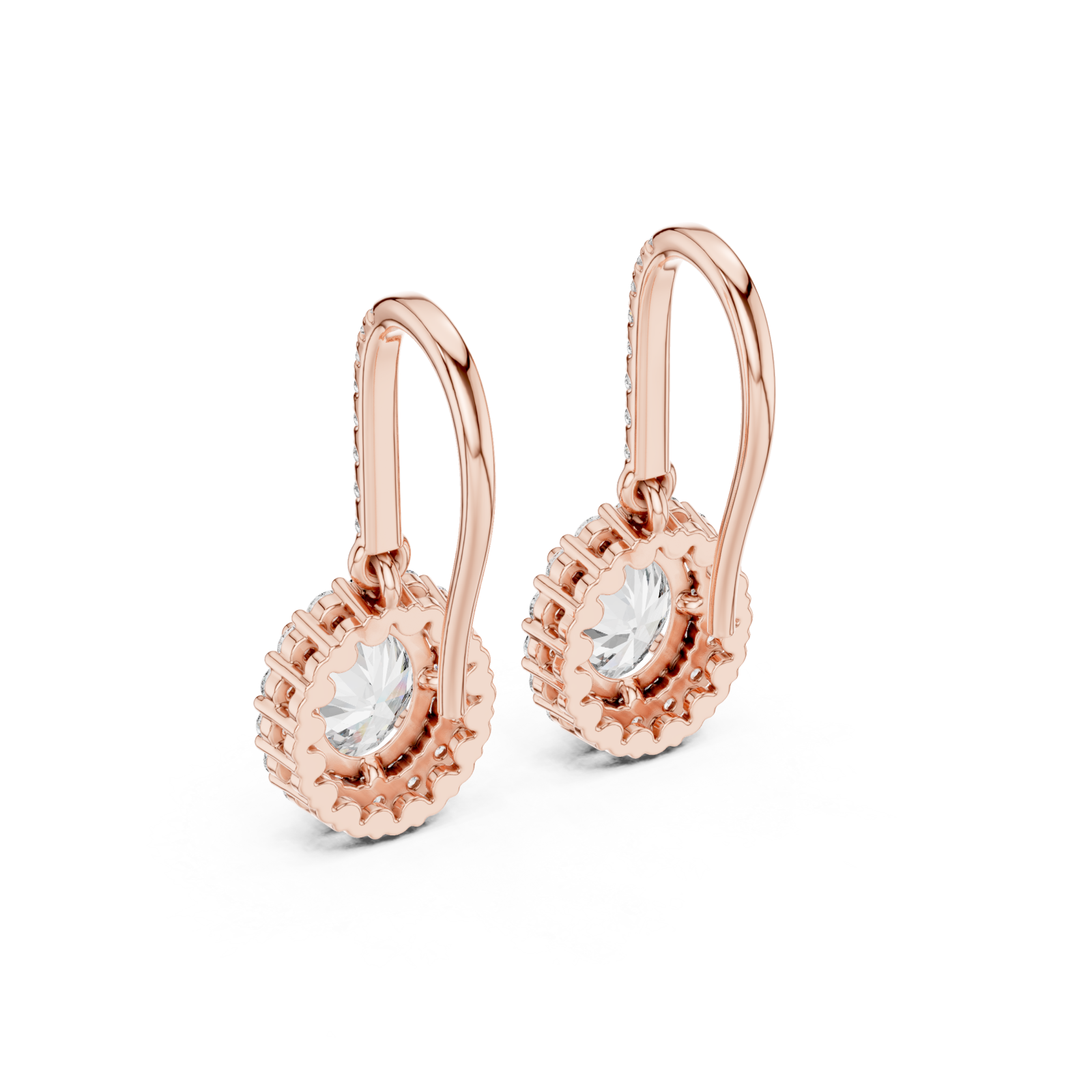  Rose Gold Radiant Halo Drop Earrings Side View