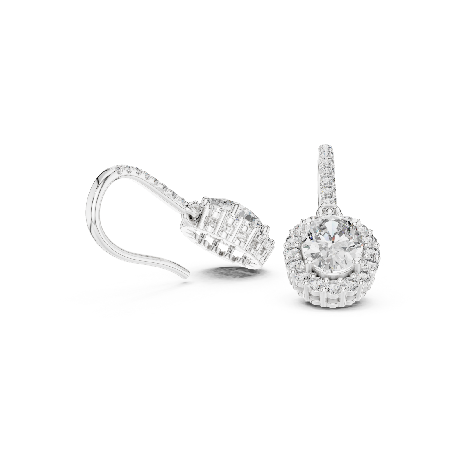  White Gold Radiant Halo Drop Earrings Left View