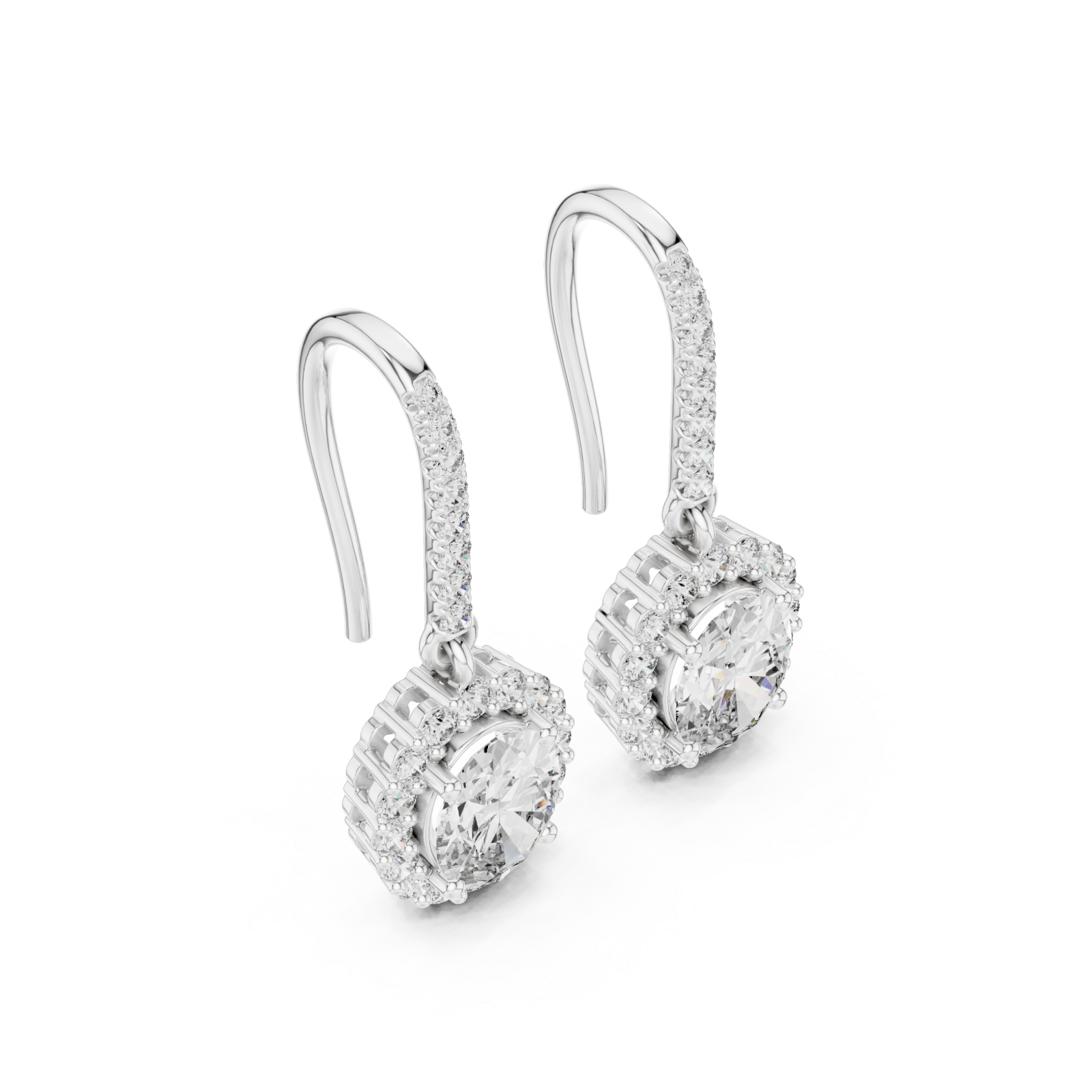  White Gold Radiant Halo Drop Earrings Right View
