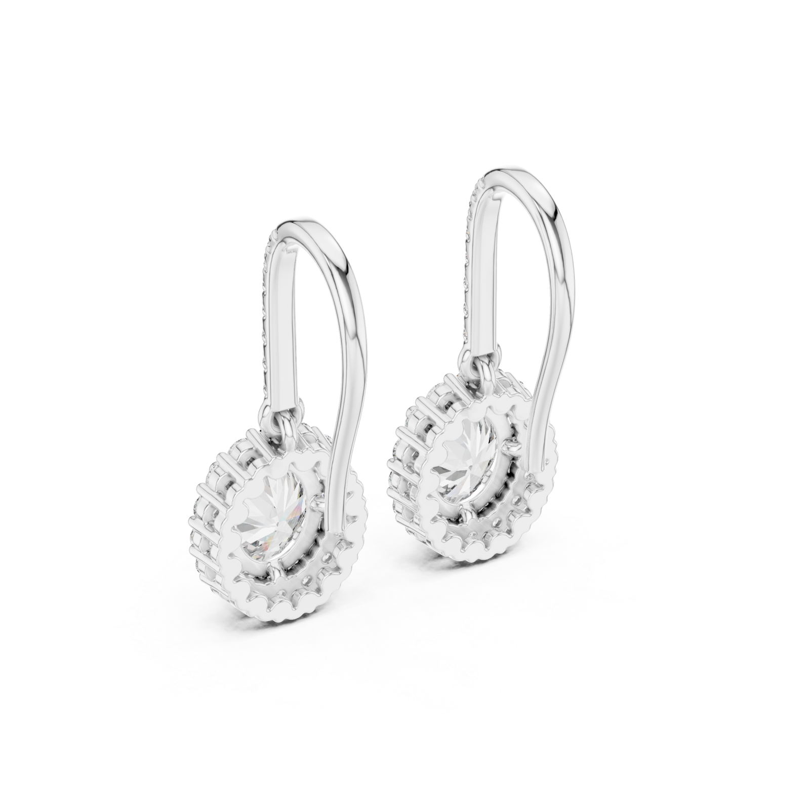  White Gold Radiant Halo Drop Earrings Side View