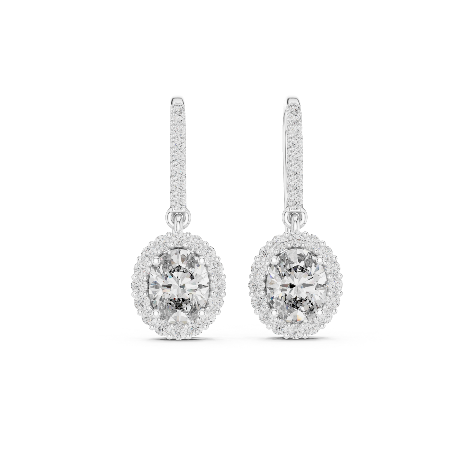  White Gold Radiant Halo Drop Earrings Front View