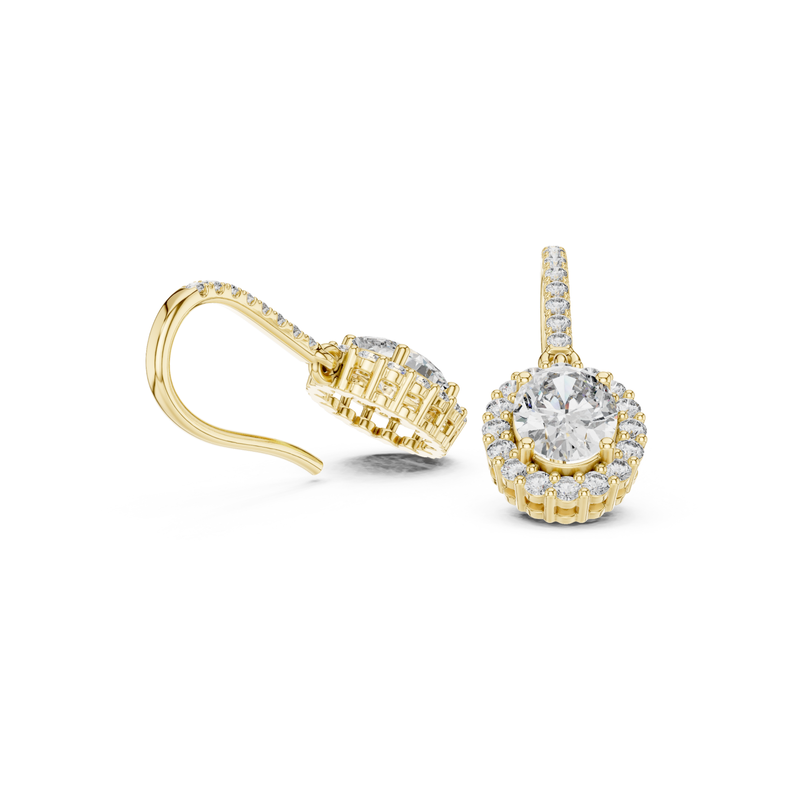  Gold Radiant Halo Drop Earrings Left View