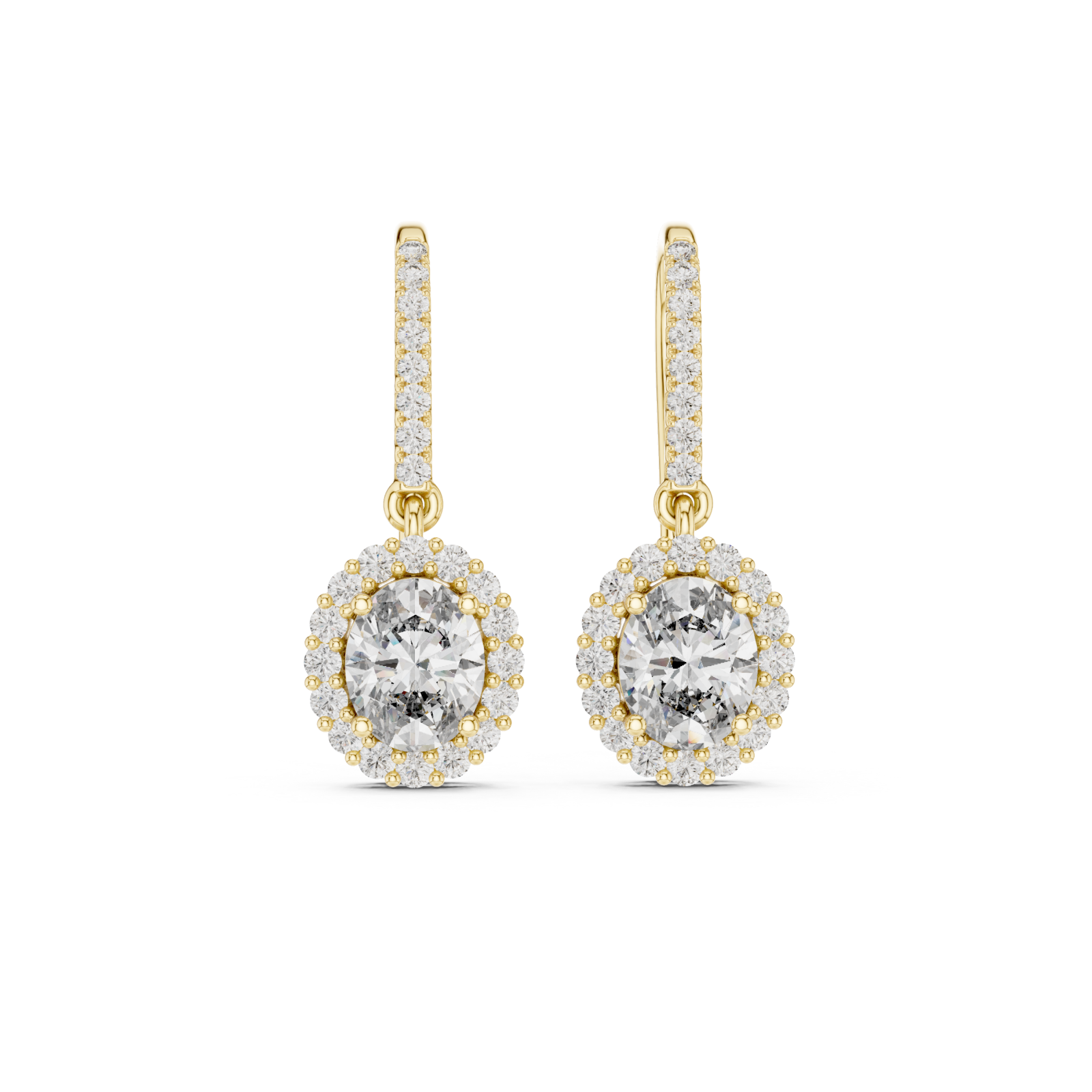  Gold Radiant Halo Drop Earrings Front View
