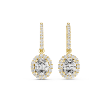  Gold Radiant Halo Drop Earrings Front View