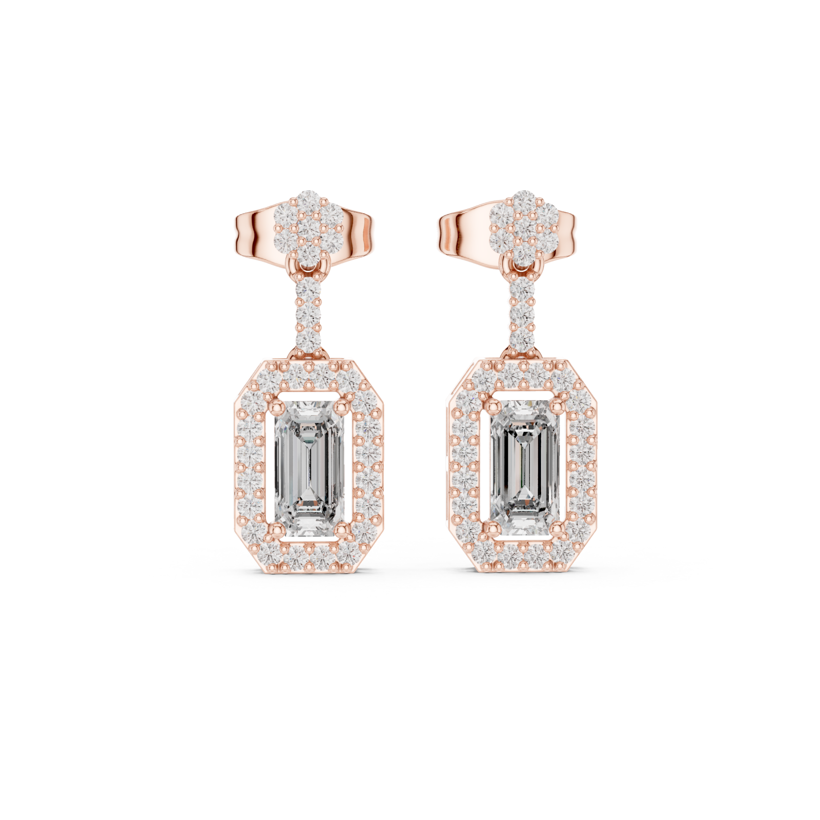  Rose Gold Radiant Edge Stud Earrings Front View