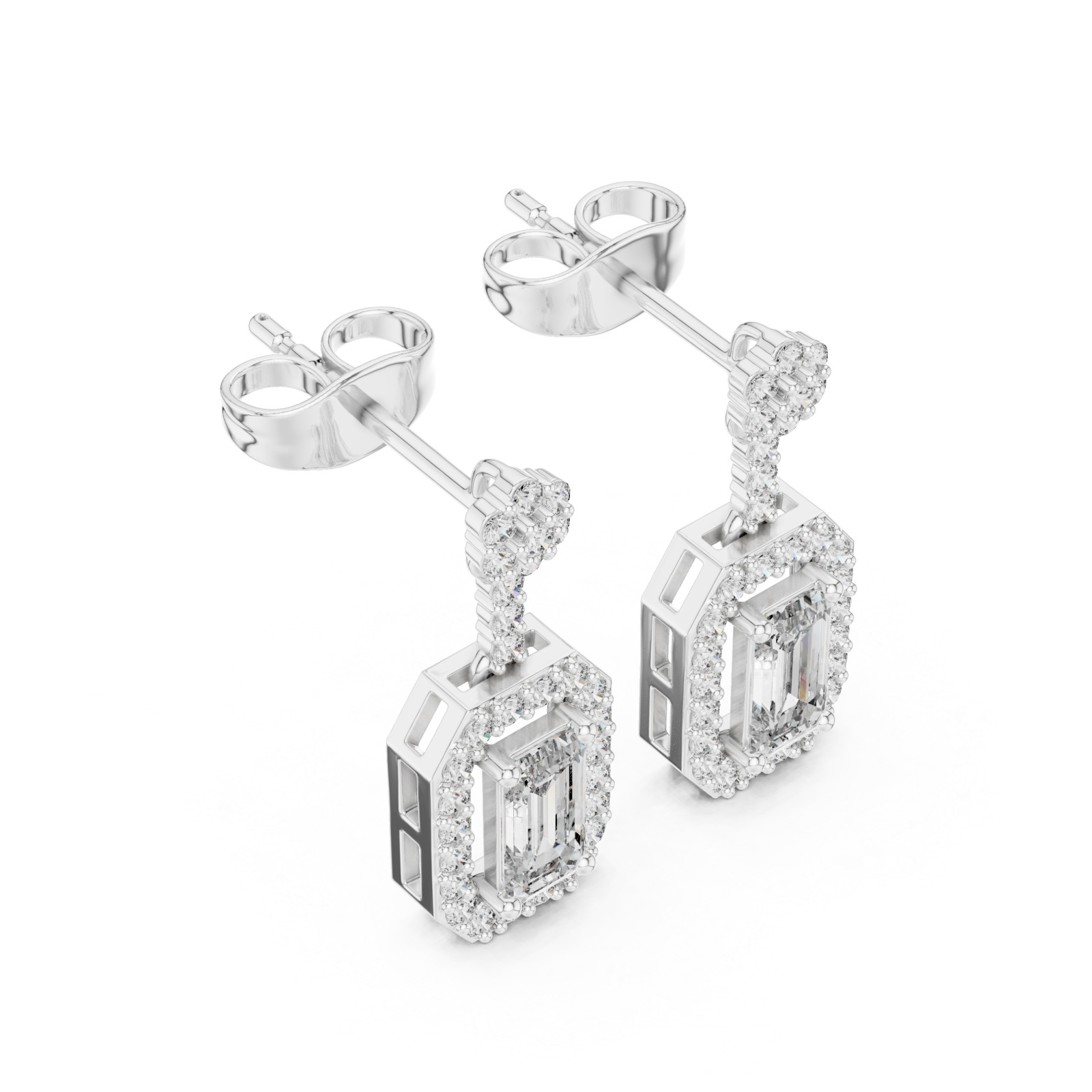  White Gold Radiant Edge Stud Earrings Right View