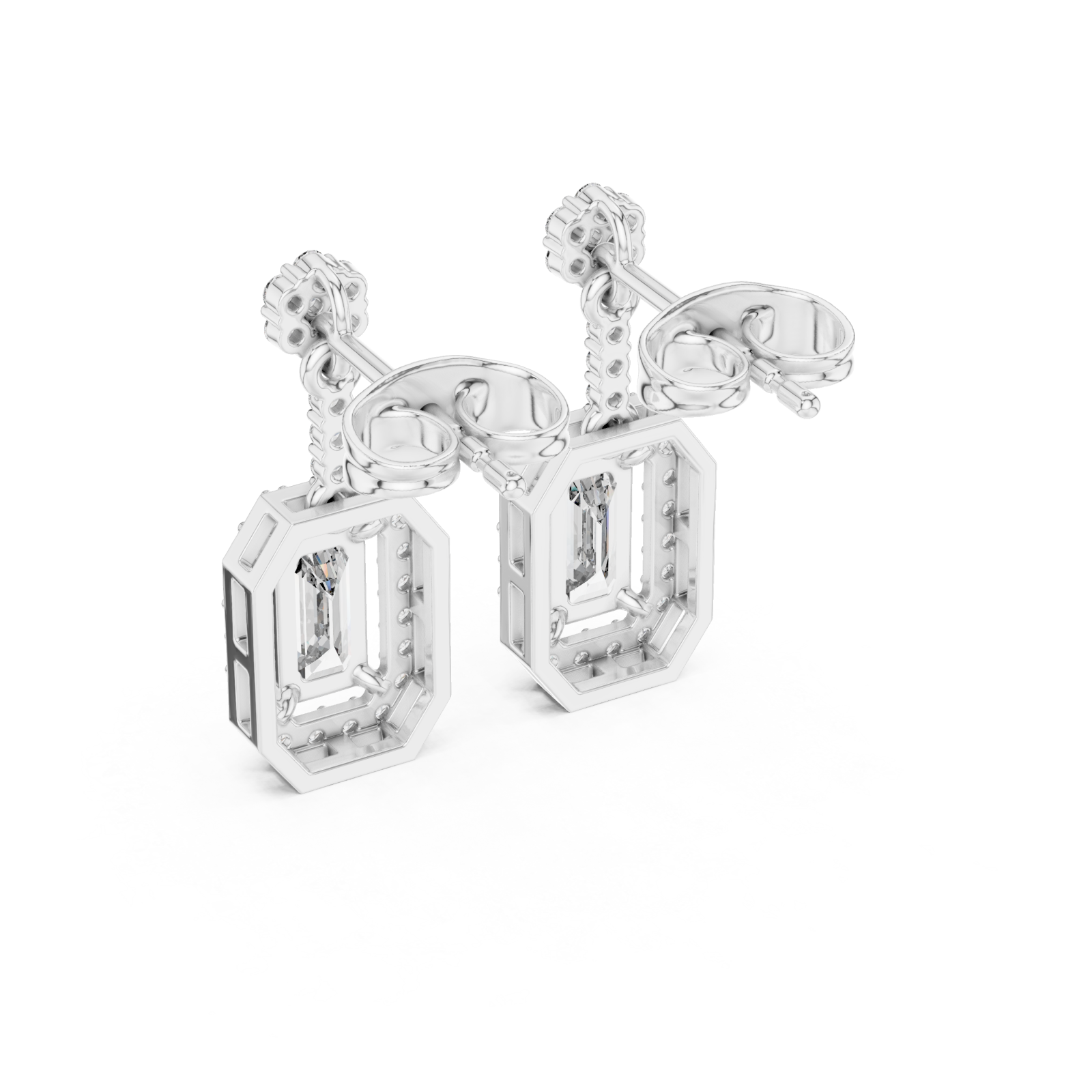  White Gold Radiant Edge Stud Earrings Side View