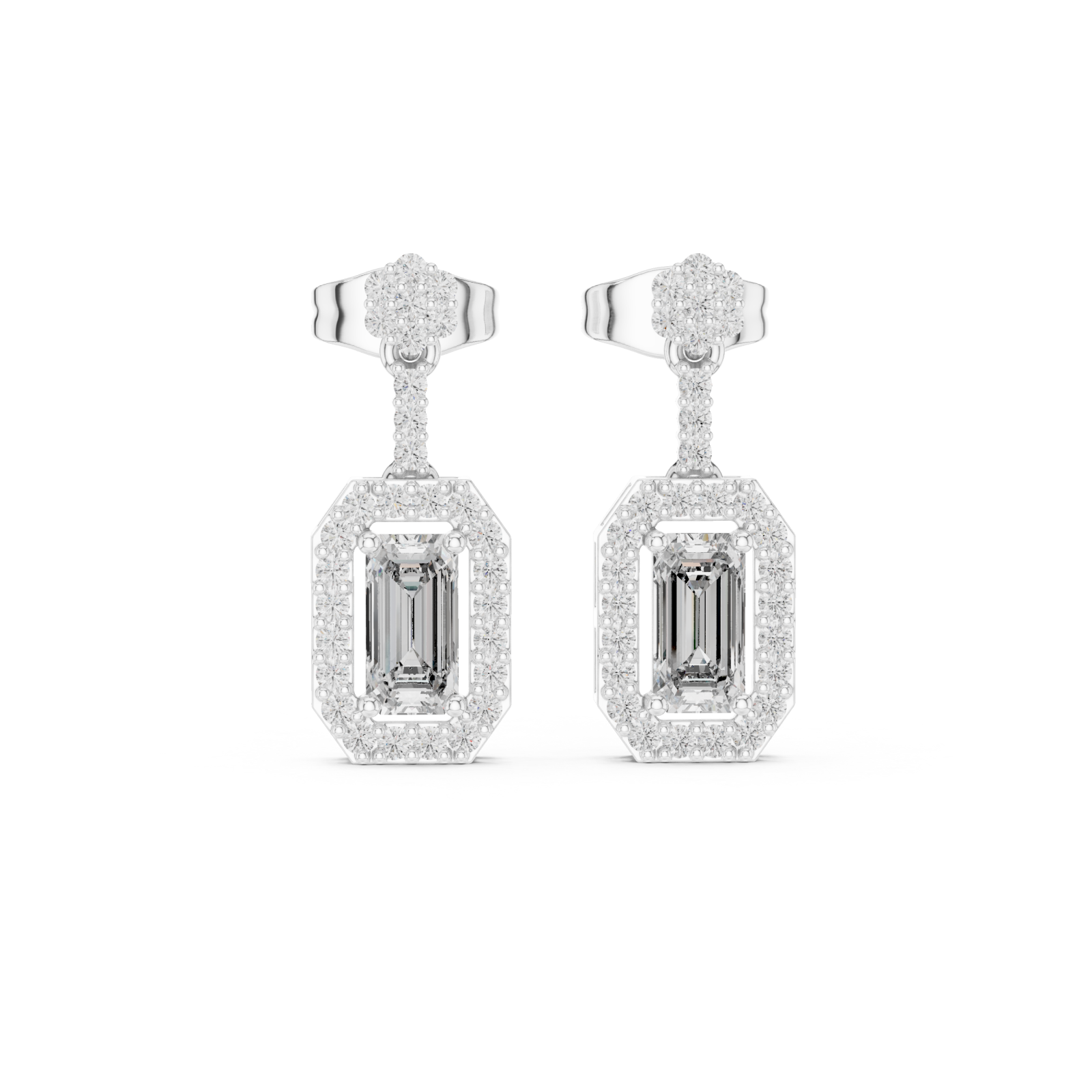  White Gold Radiant Edge Stud Earrings Front View