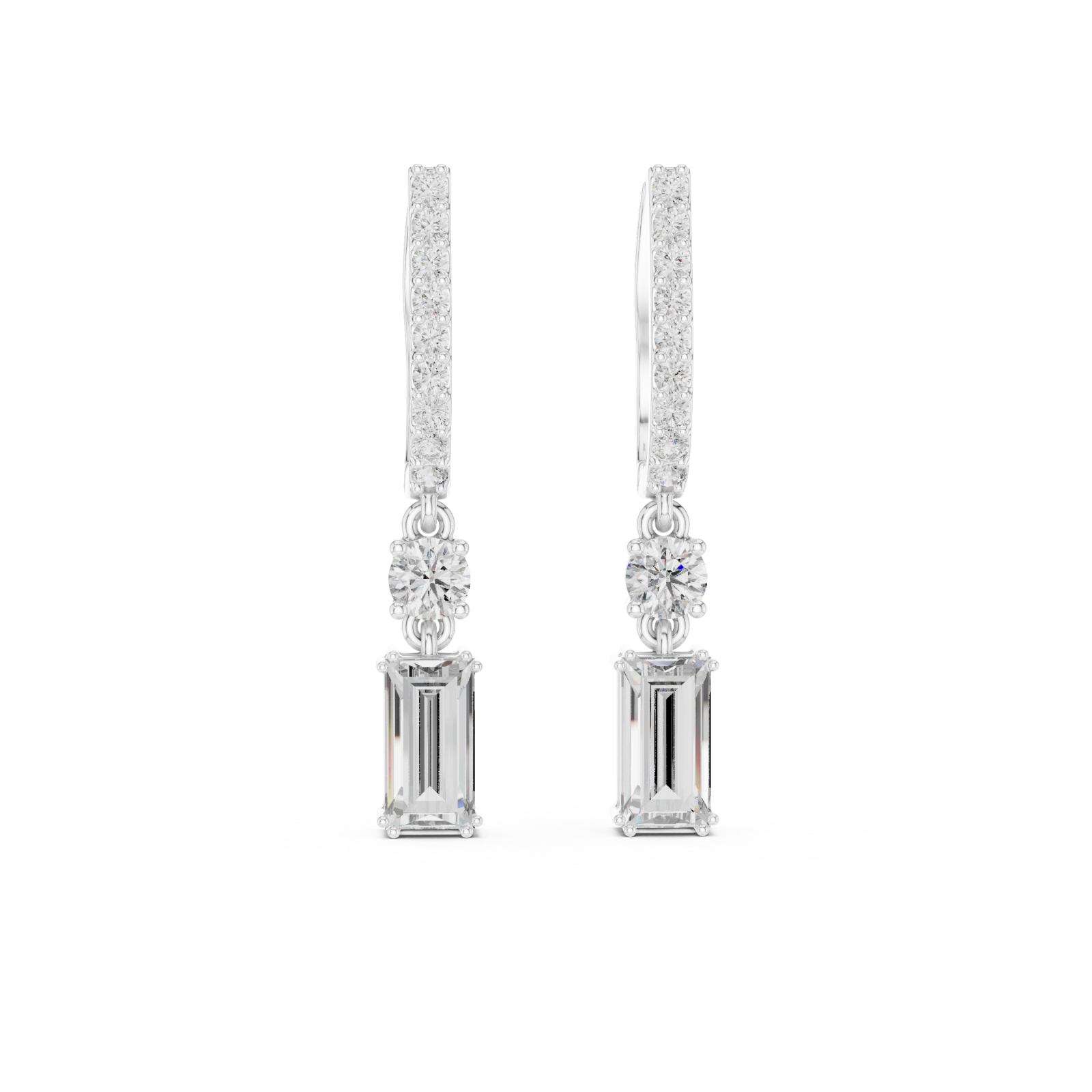  White Gold Cascade Graceful Lines Petite Hoops Front View