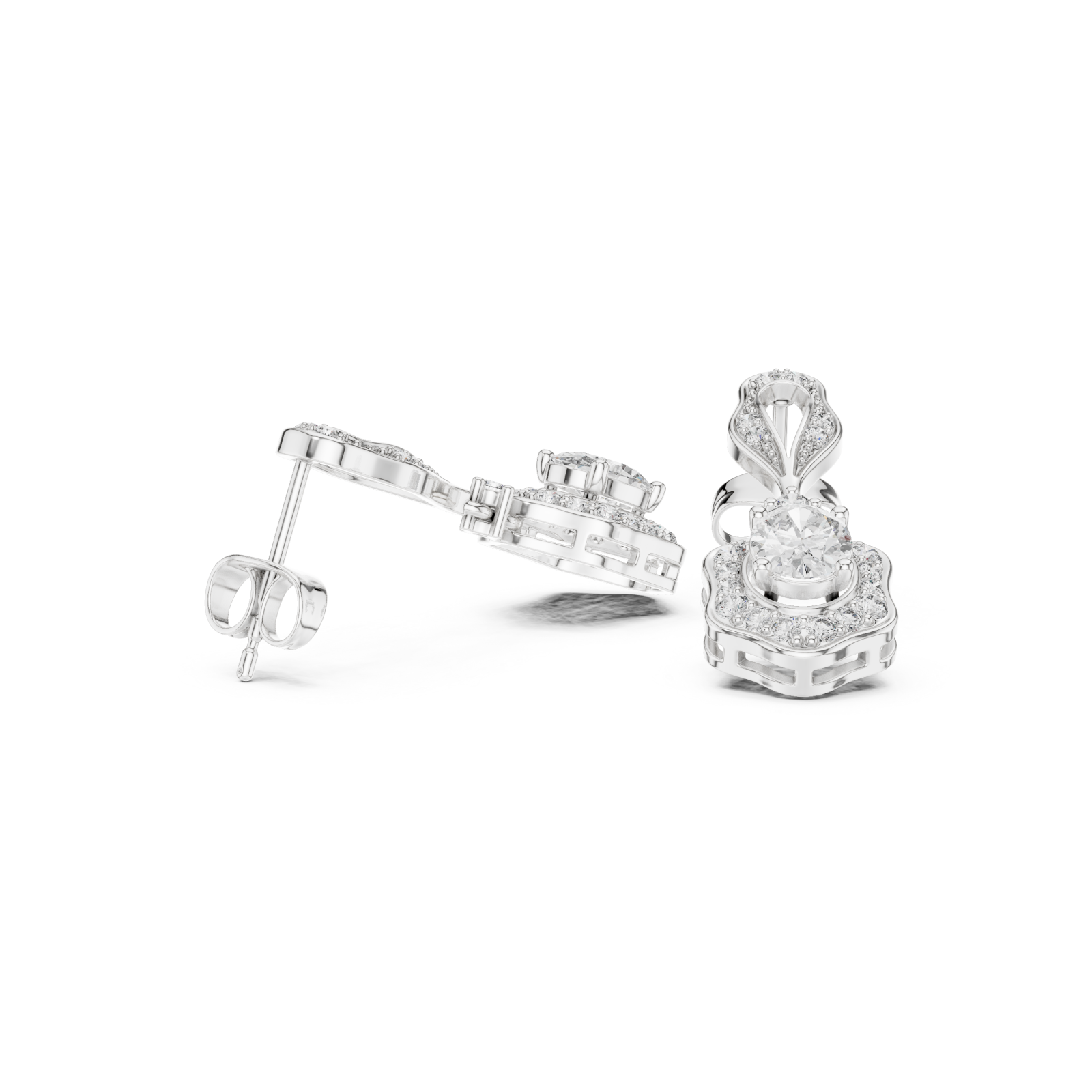  White Gold Dazzling Nightfall Ornament Earrings Left View