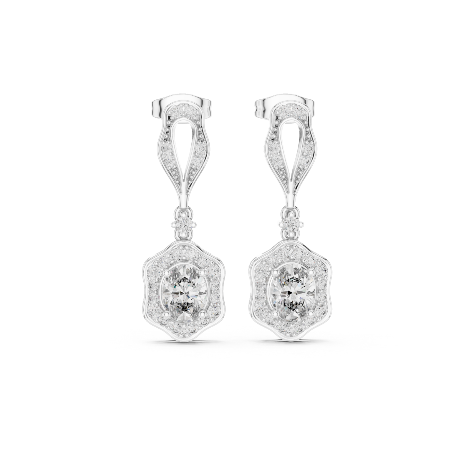  White Gold Dazzling Nightfall Ornament Earrings Front View