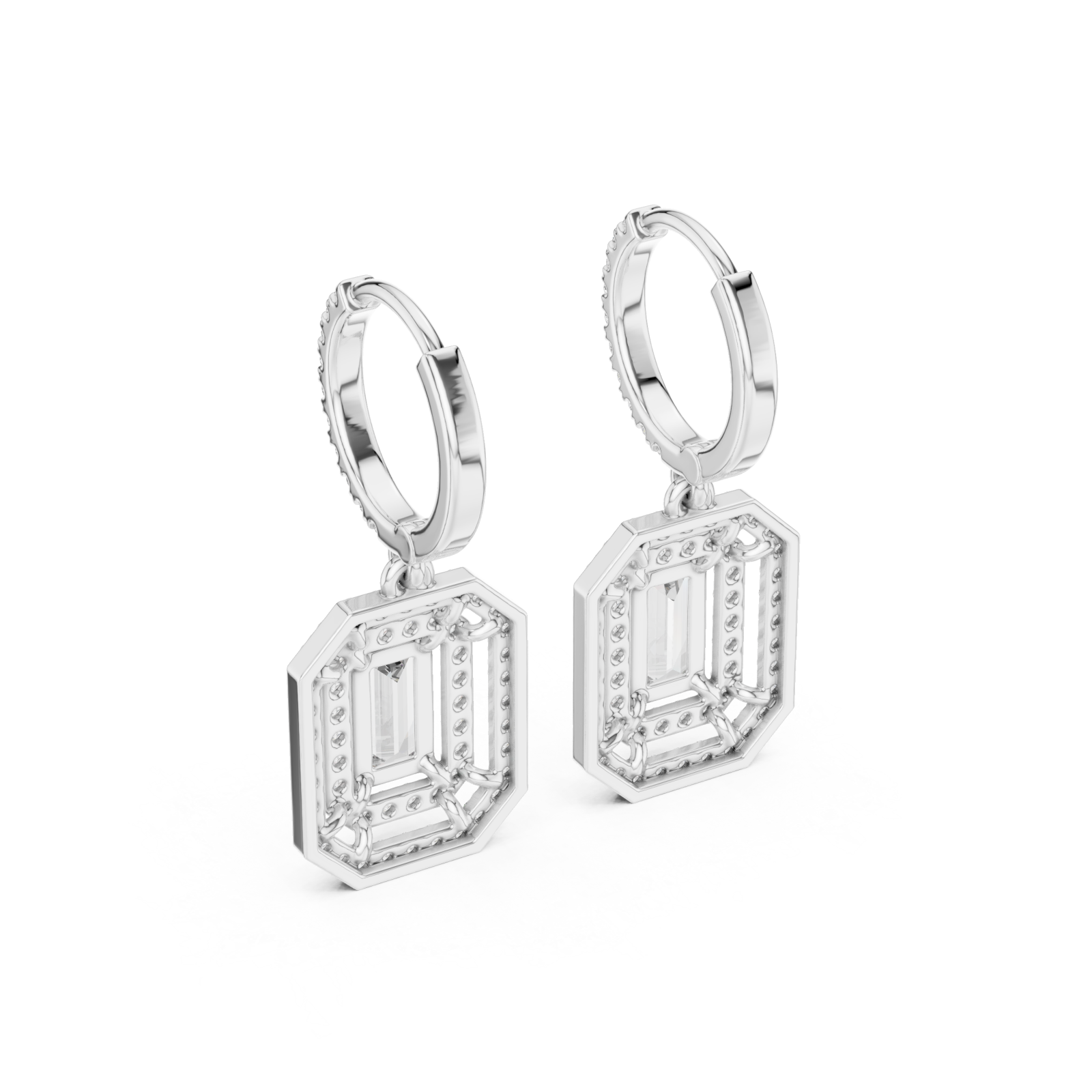  White Gold Elegant Prism Sparkle Small Hoops Side View