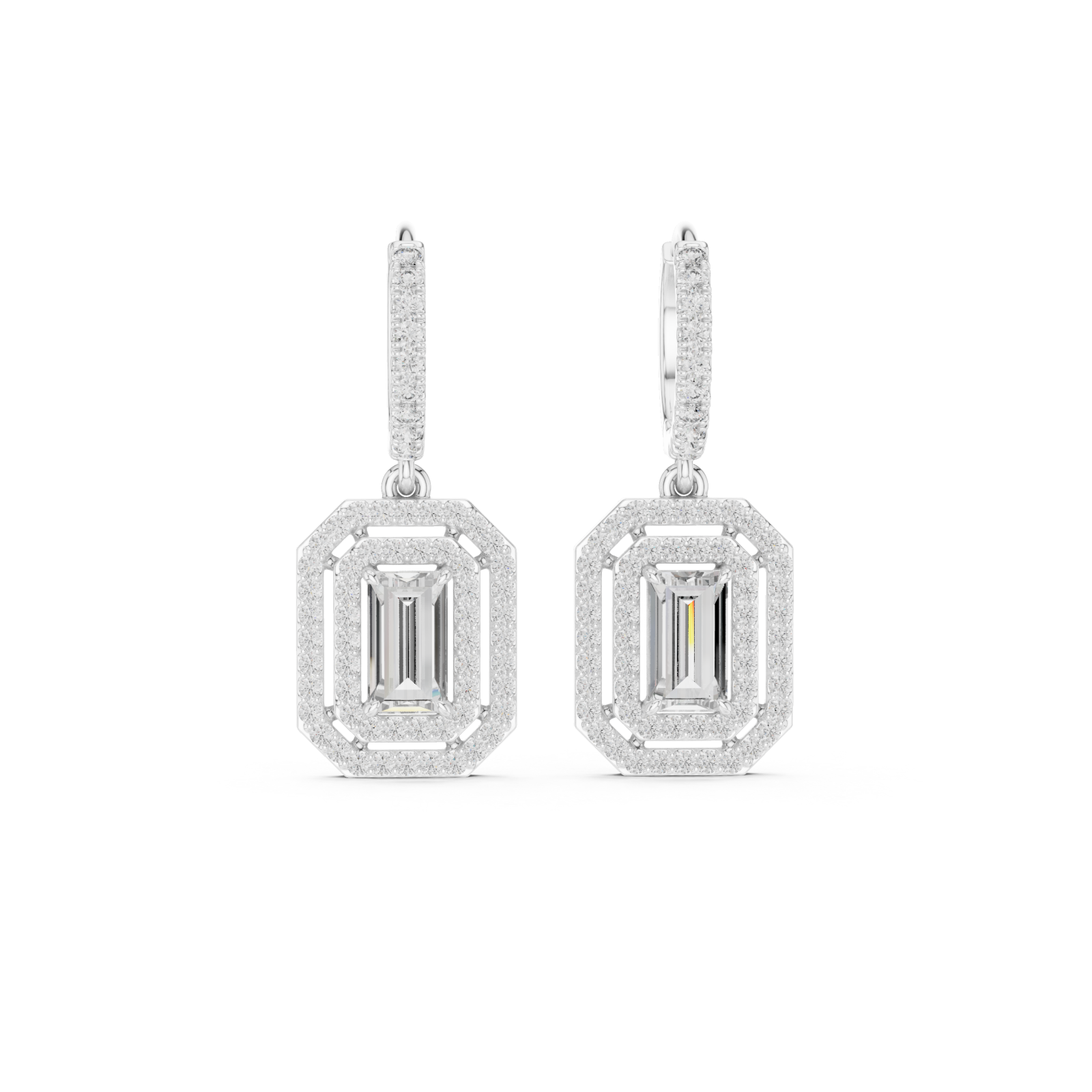  White Gold Elegant Prism Sparkle Small Hoops Front View