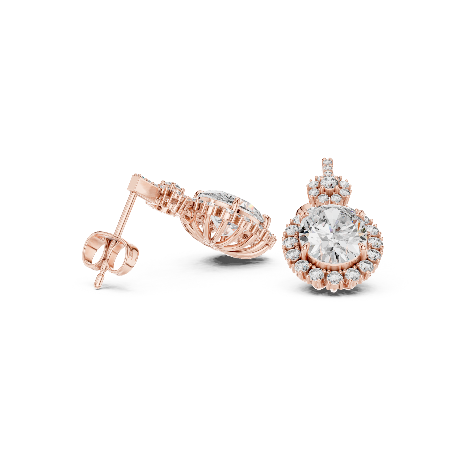  Rose Gold Luminous Petal Embrace Solitaire Earrings Left View