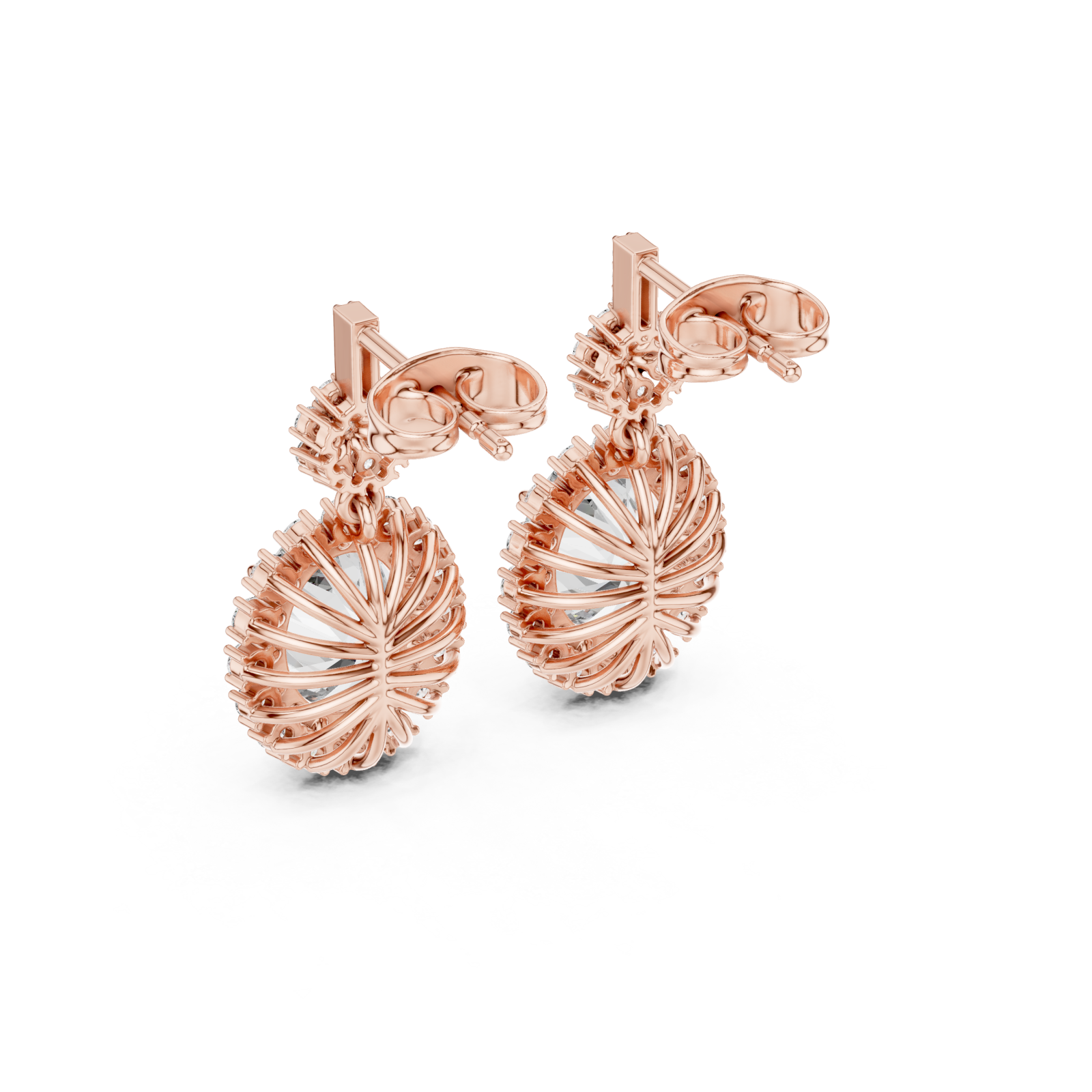  Rose Gold Luminous Petal Embrace Solitaire Earrings Side View