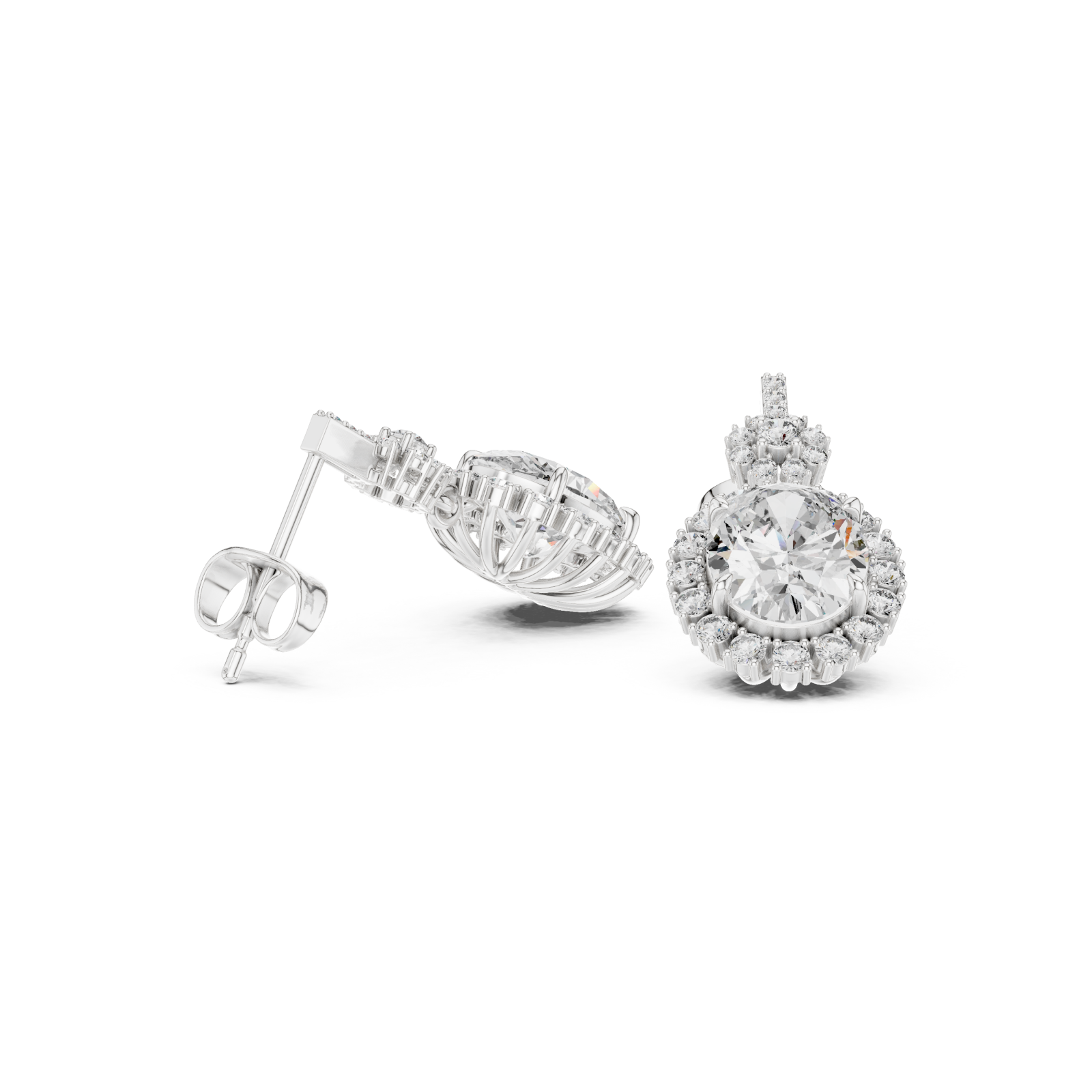  White Gold Luminous Petal Embrace Solitaire Earrings Left View