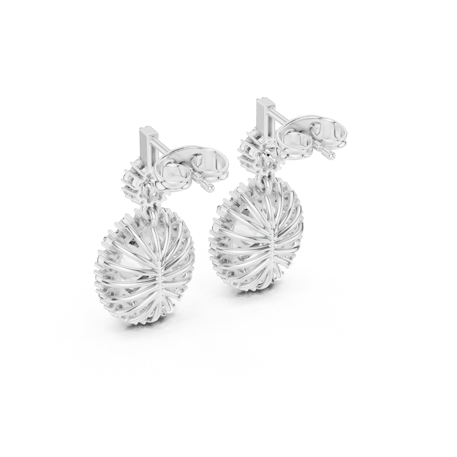  White Gold Luminous Petal Embrace Solitaire Earrings Side View