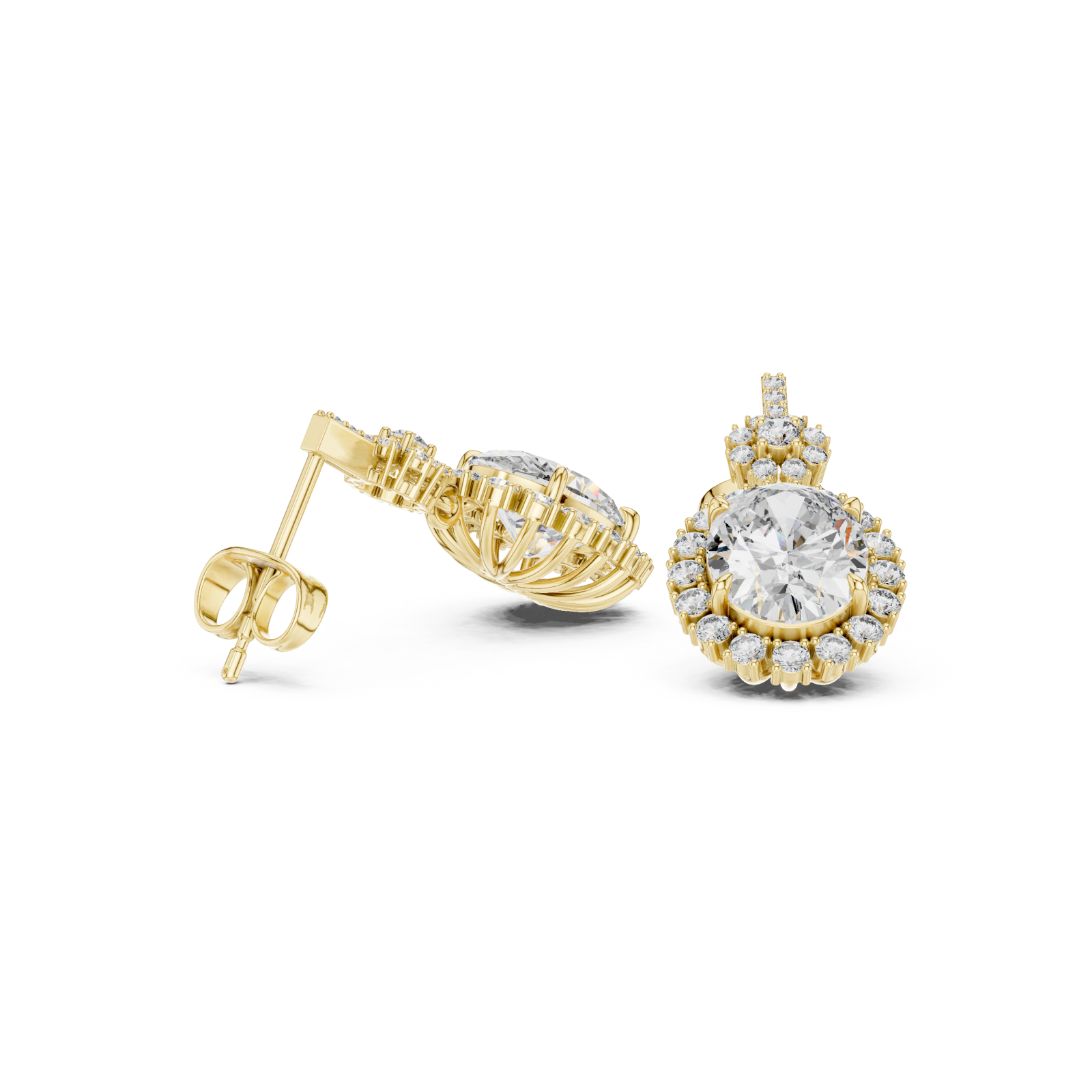  Gold Luminous Petal Embrace Solitaire Earrings Left View