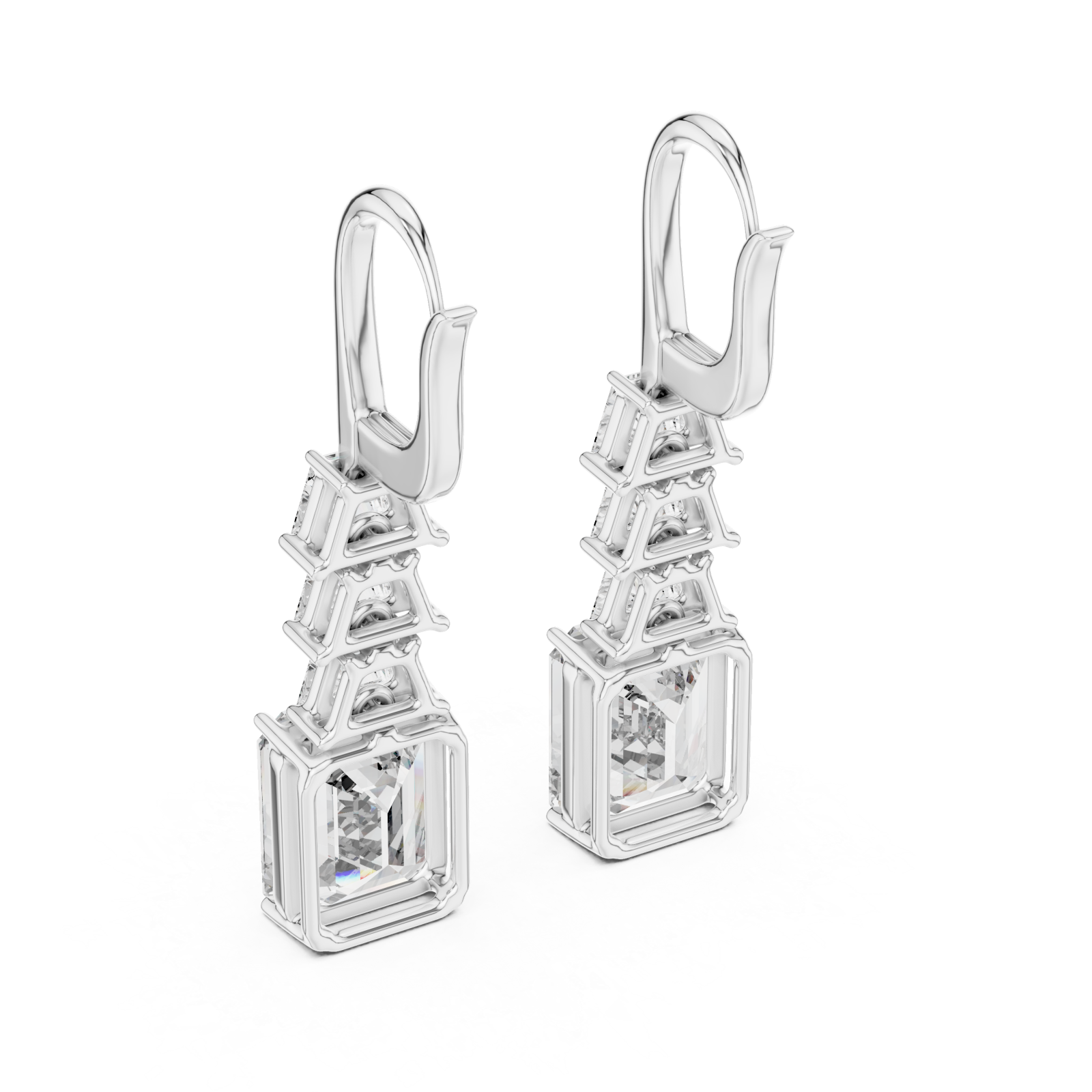  White Gold Celestial Tower Harmony Lever Earrings Side View