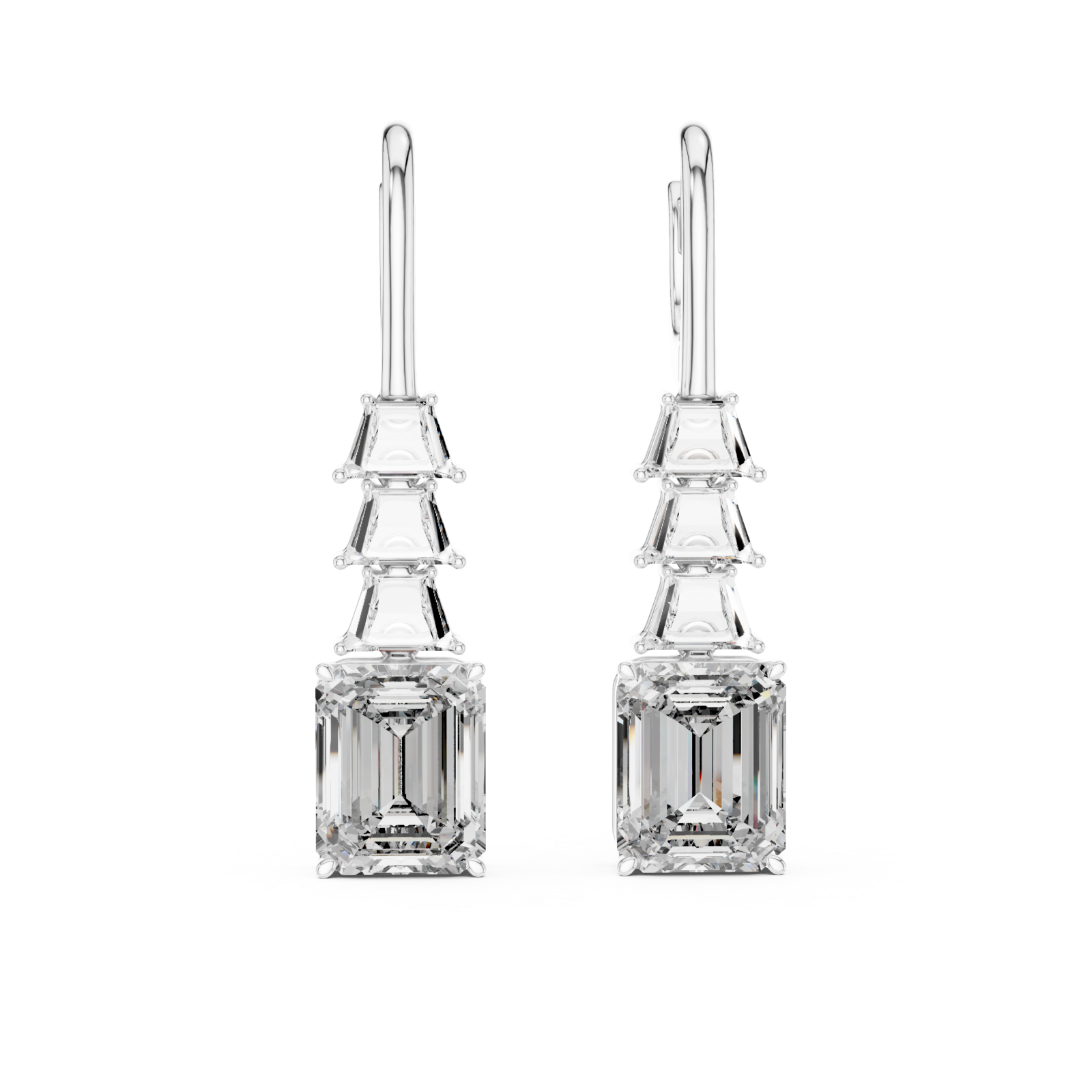  White Gold Celestial Tower Harmony Lever Earrings Front View