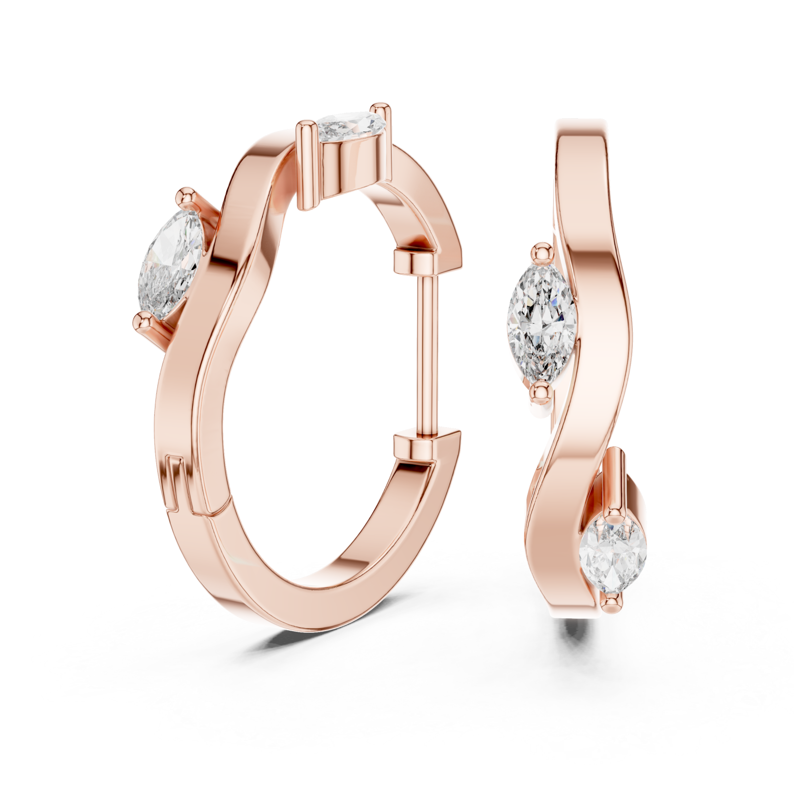  Rose Gold Sculpted Harmony Classic Hoop Earrings Left View