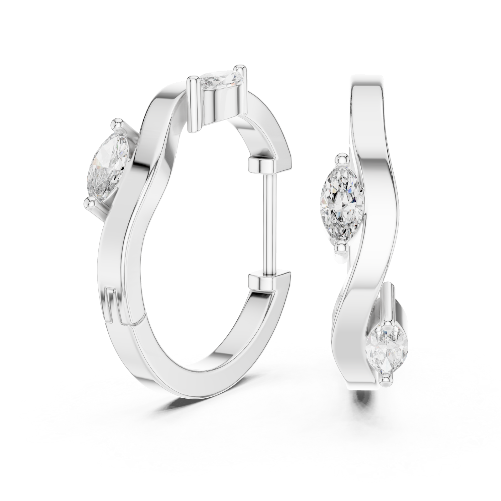  White Gold Sculpted Harmony Classic Hoop Earrings Left View
