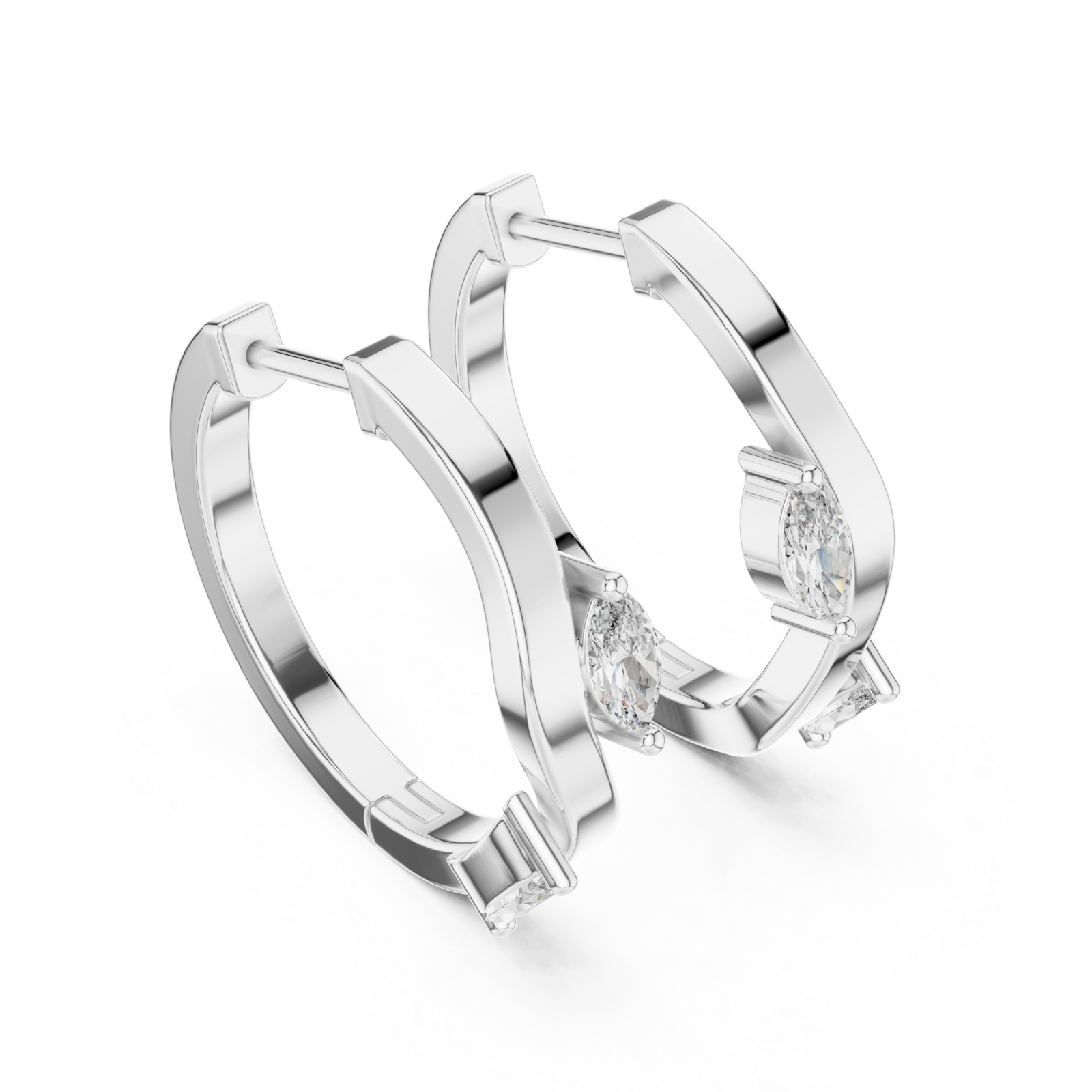  White Gold Sculpted Harmony Classic Hoop Earrings Right View