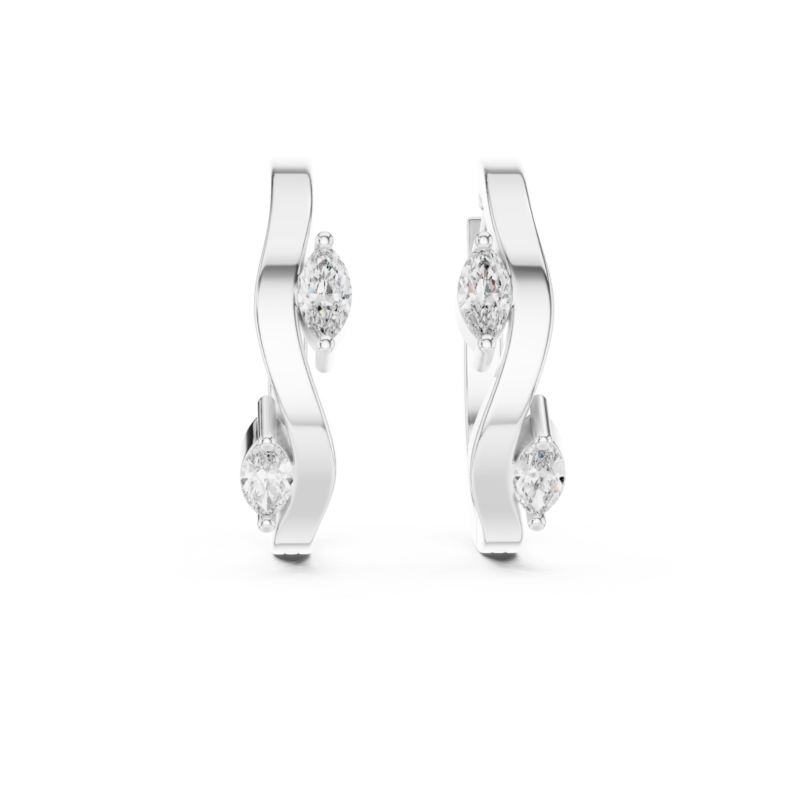  White Gold Sculpted Harmony Classic Hoop Earrings Front View