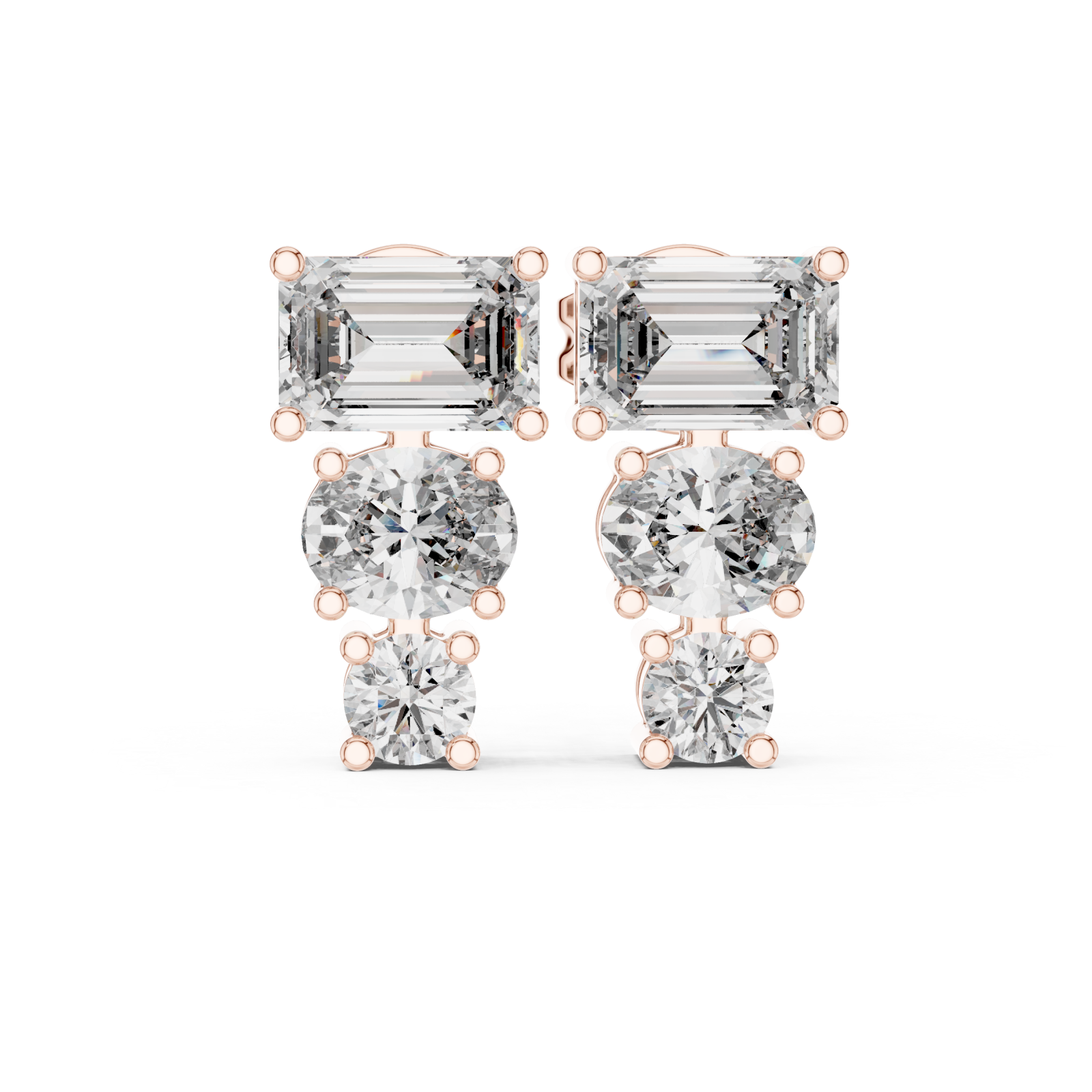  Rose Gold Timeless Cascade Sparkle Stud Earrings Front View