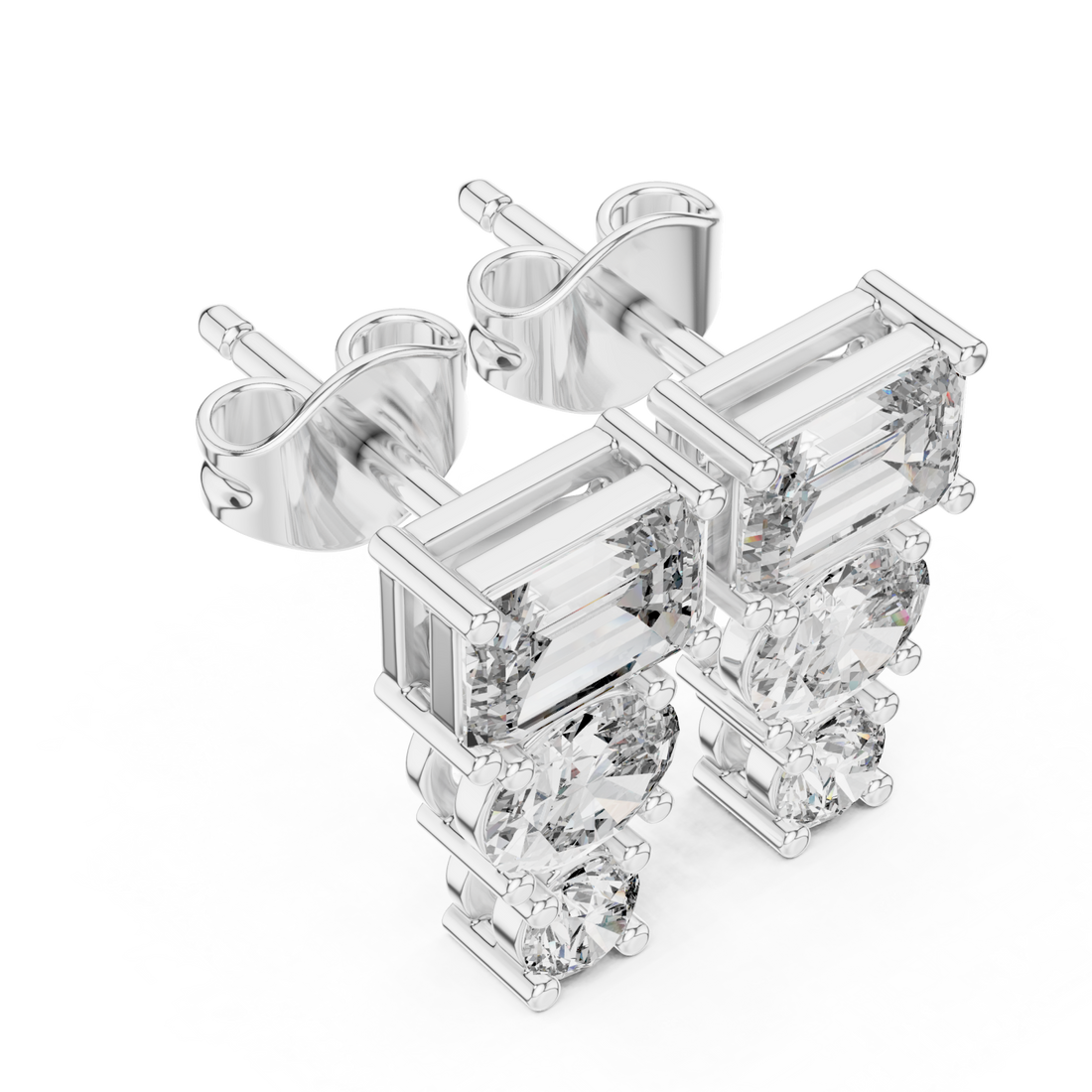  White Gold Timeless Cascade Sparkle Stud Earrings Right View