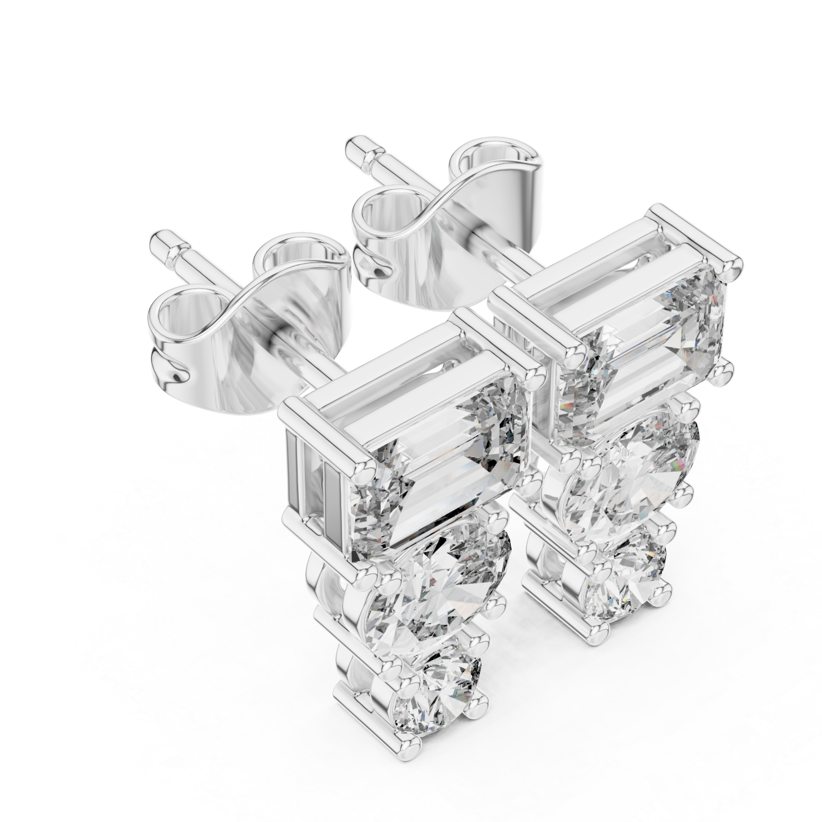  White Gold Timeless Cascade Sparkle Stud Earrings Right View