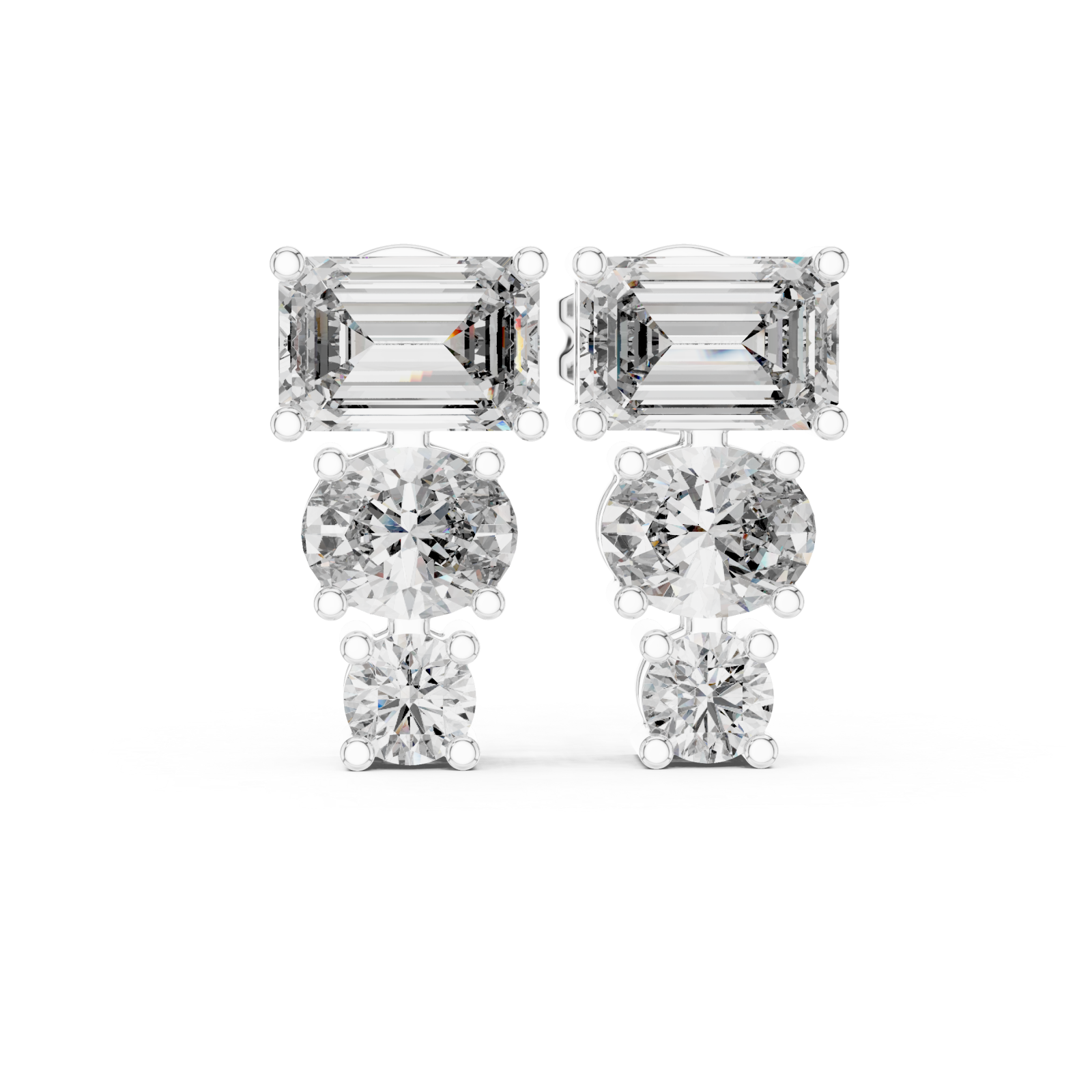  White Gold Timeless Cascade Sparkle Stud Earrings Front View