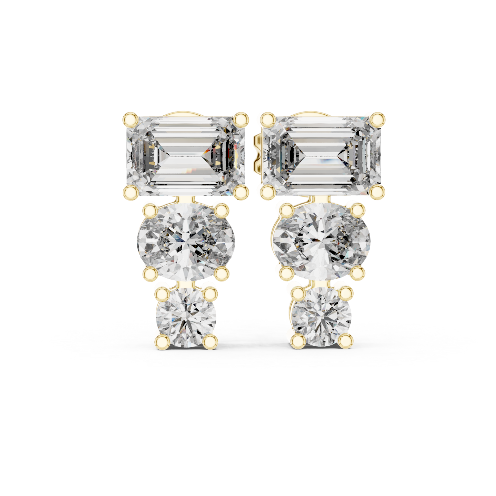  Gold Timeless Cascade Sparkle Stud Earrings Front View
