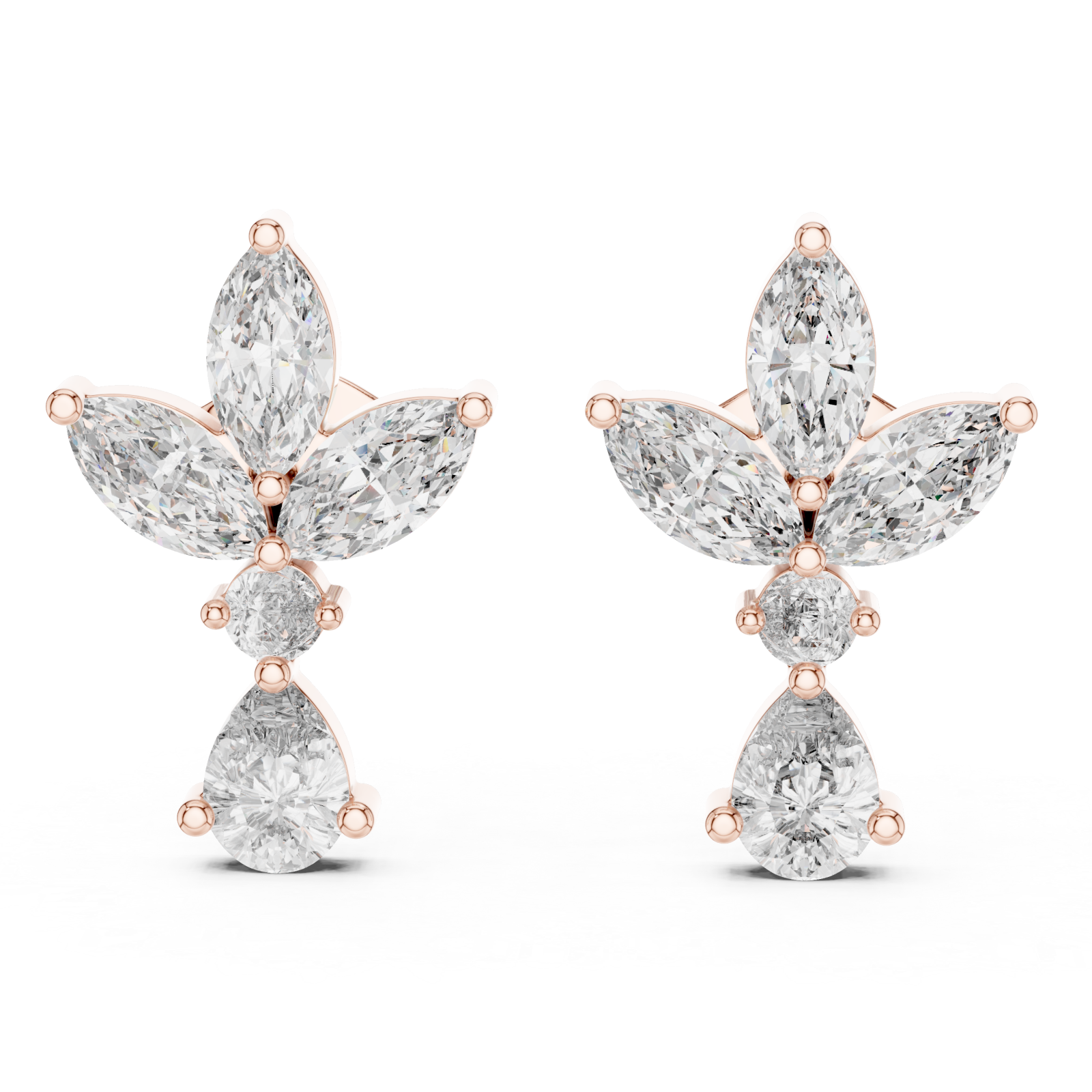  Rose Gold Luminous Cascade Statement Studs Left View