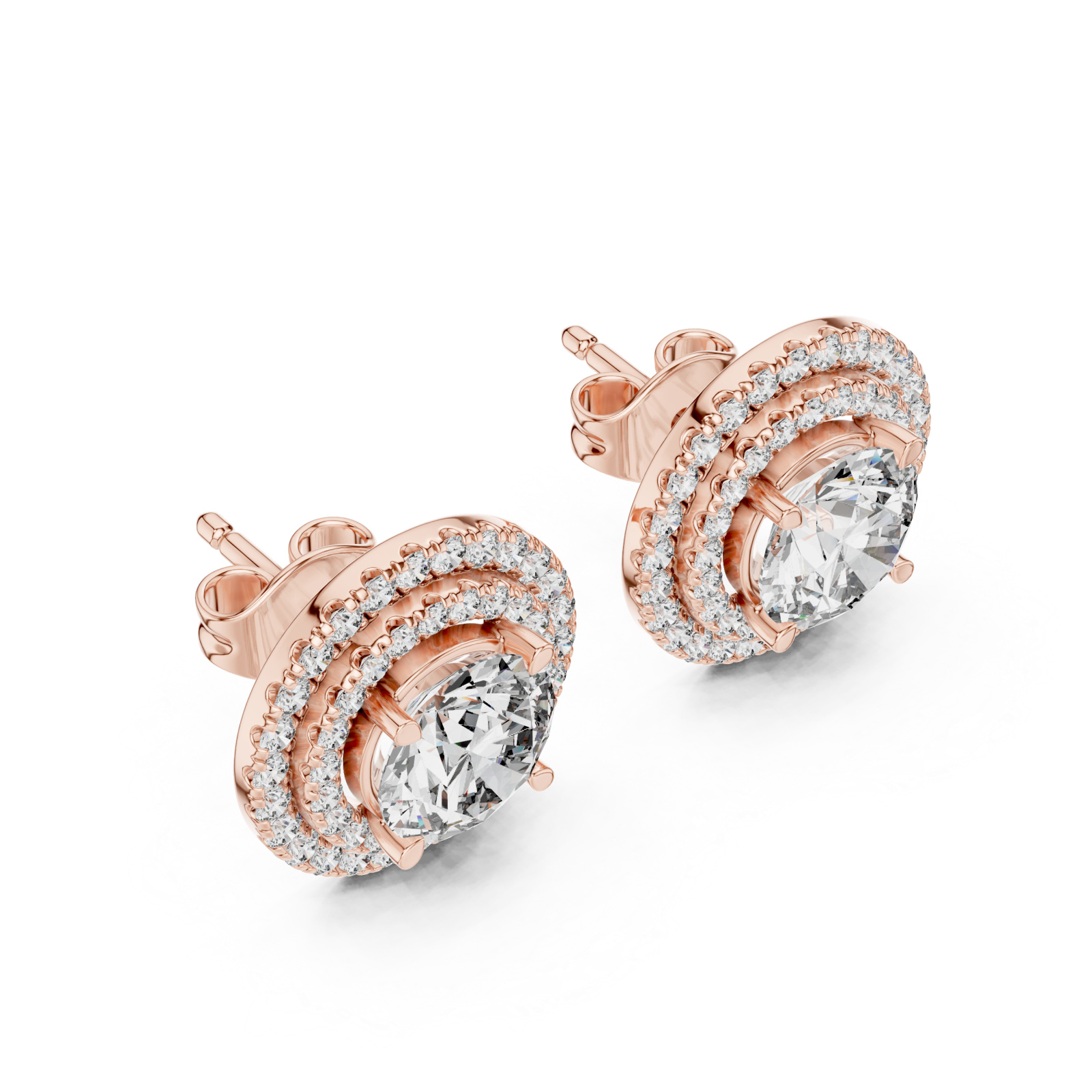  Rose Gold Radiant Halo Stud Earrings Right View