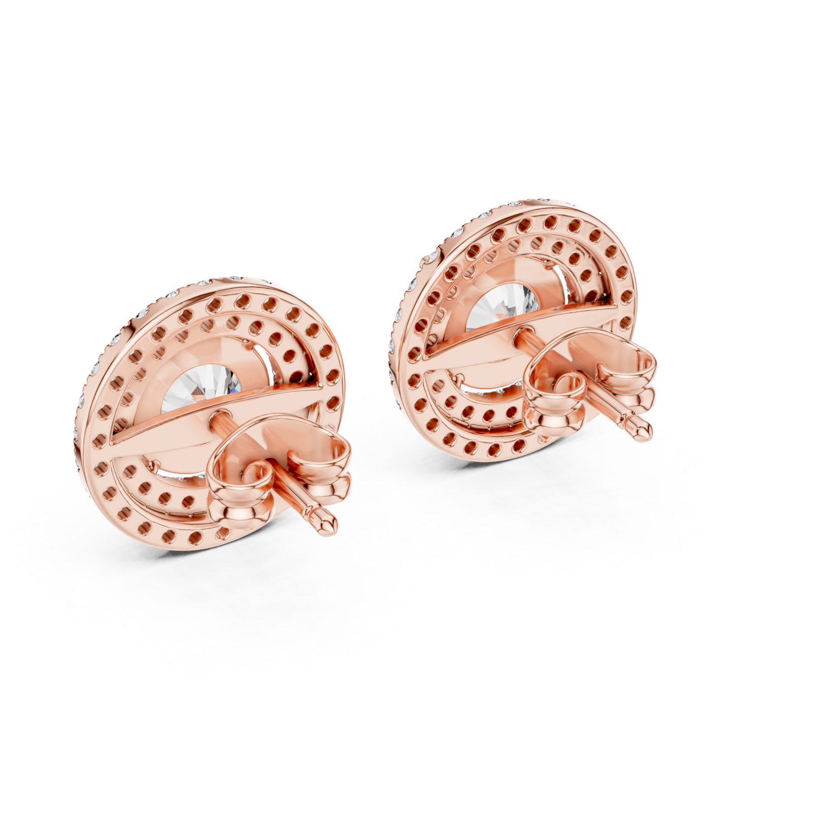  Rose Gold Radiant Halo Stud Earrings Side View