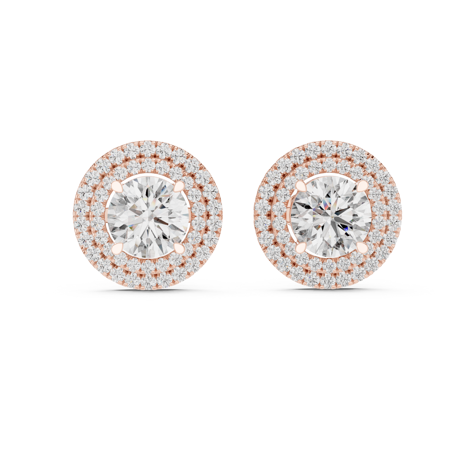  Rose Gold Radiant Halo Stud Earrings Front View